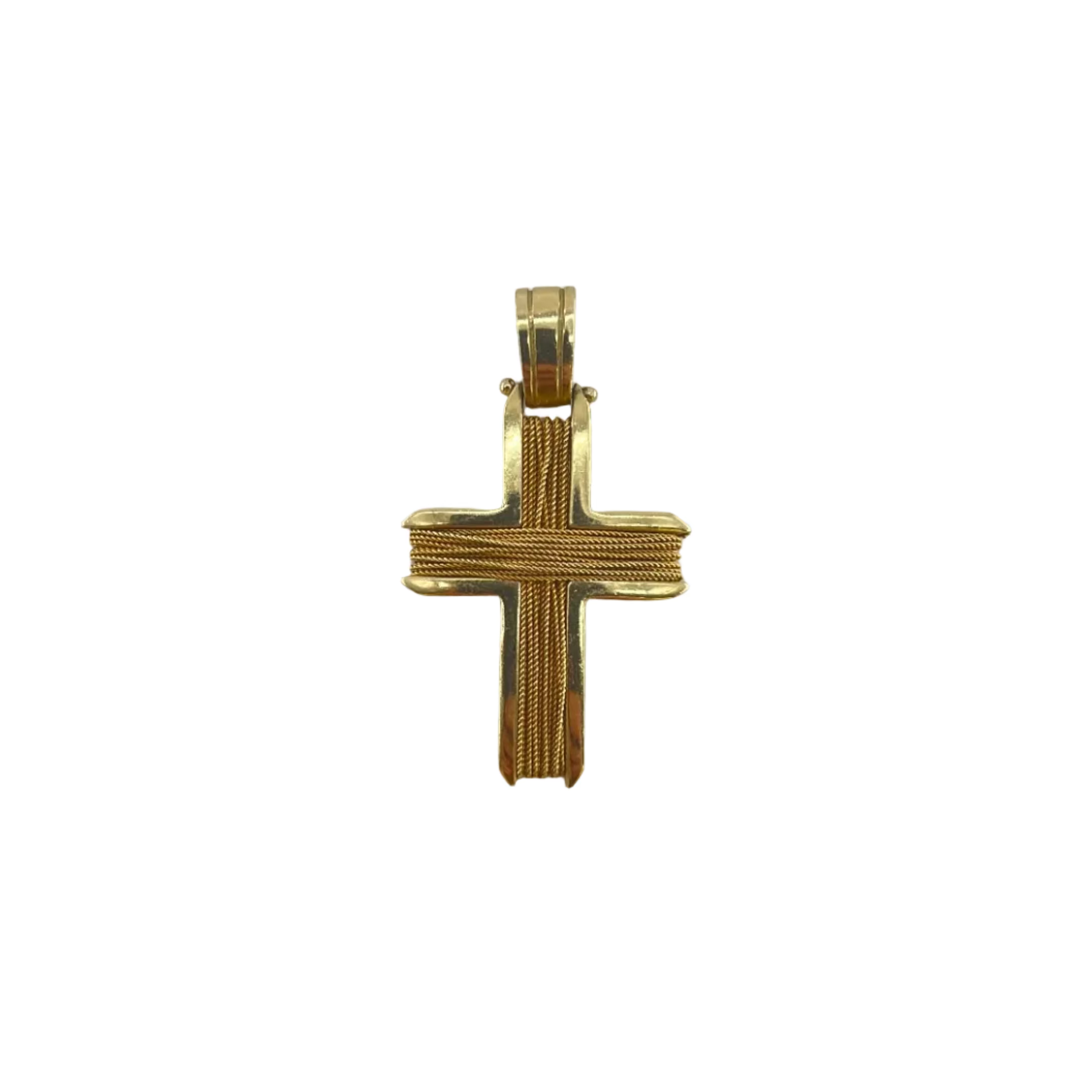 14ct Wire-Wrap Cross Pendent Carat: 14ct Gold Colour: Yellow Gold Length: 36mm Width: 22mm Weight: 6.26g