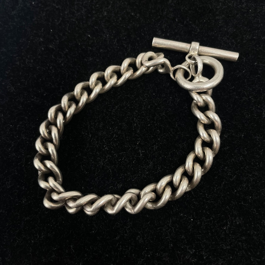 925 SILVER CURB LINK ALBERT BRACELET 8" 7MM