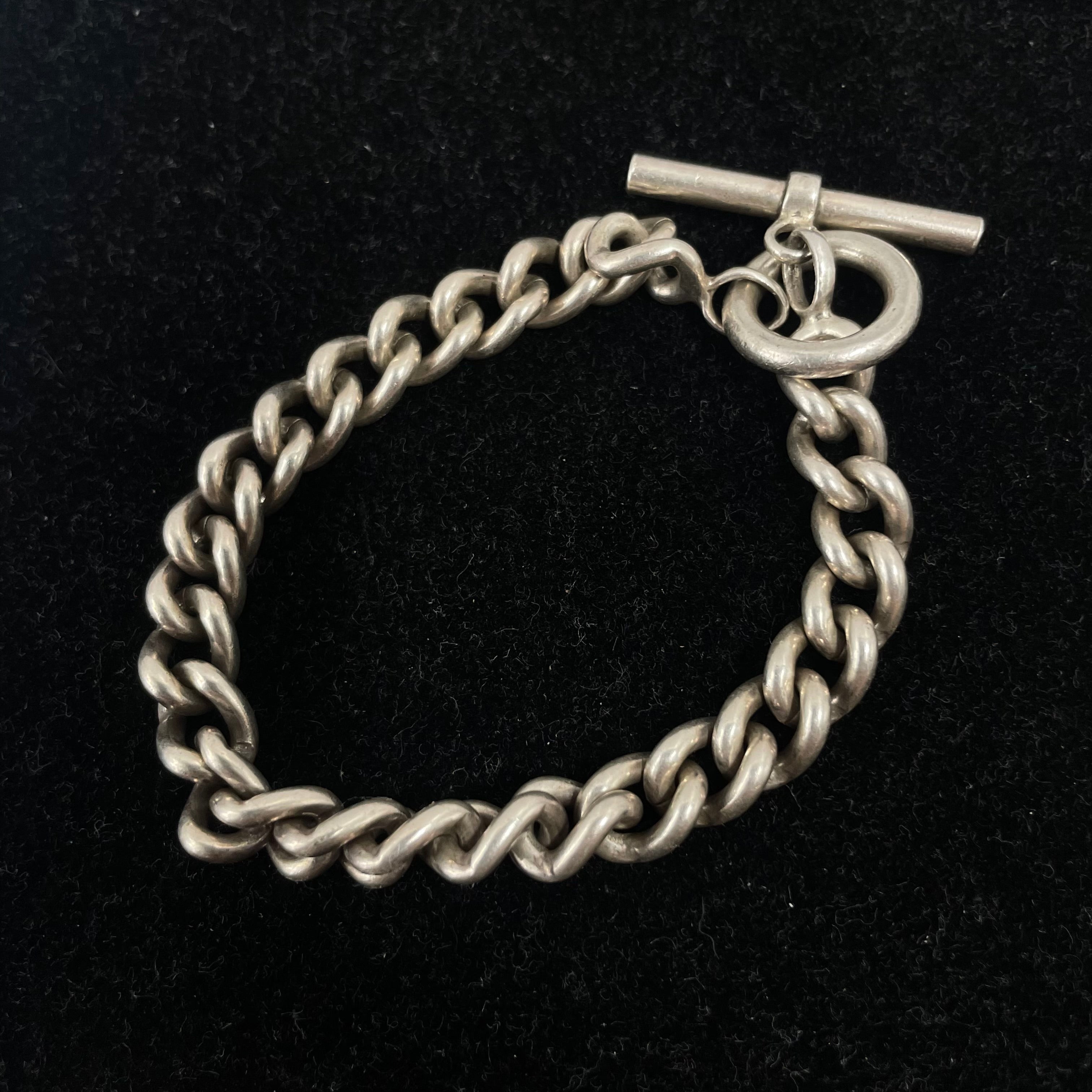 925 SILVER CURB LINK ALBERT BRACELET 8" 7MM