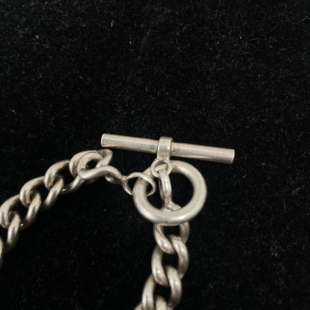 925 SILVER CURB LINK ALBERT BRACELET 8" 7MM