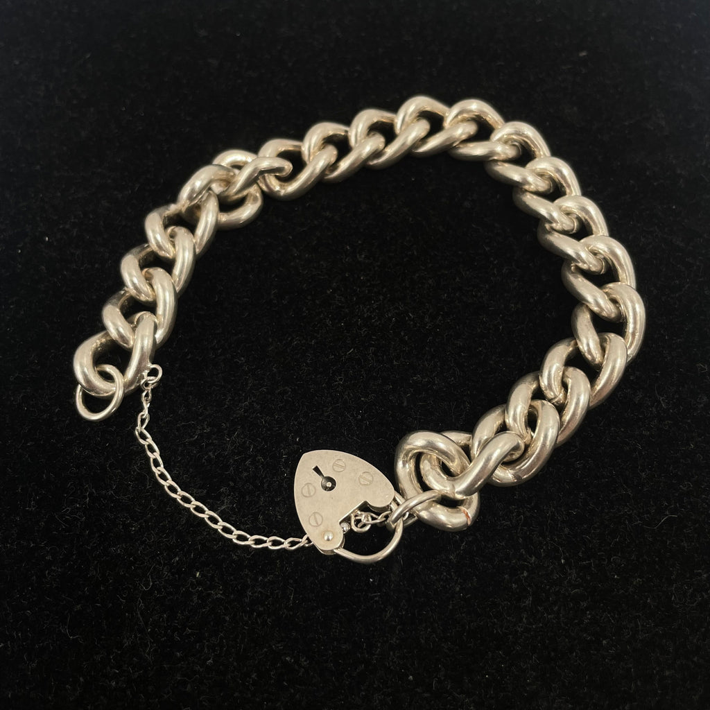 925 SILVER CURB LINK BRACELET W/ PADLOCK FEATURE 8" 10MM
