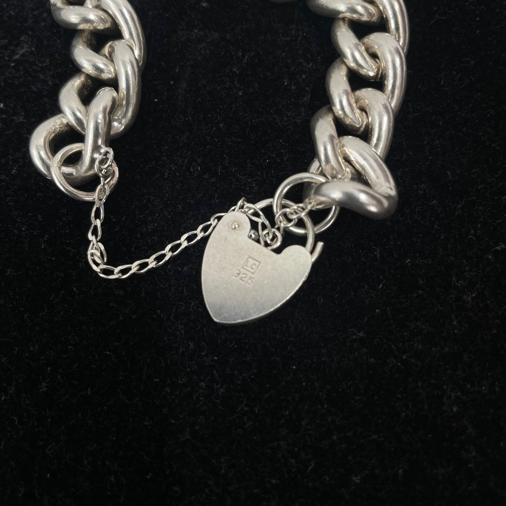925 SILVER CURB LINK BRACELET W/ PADLOCK FEATURE 8" 10MM
