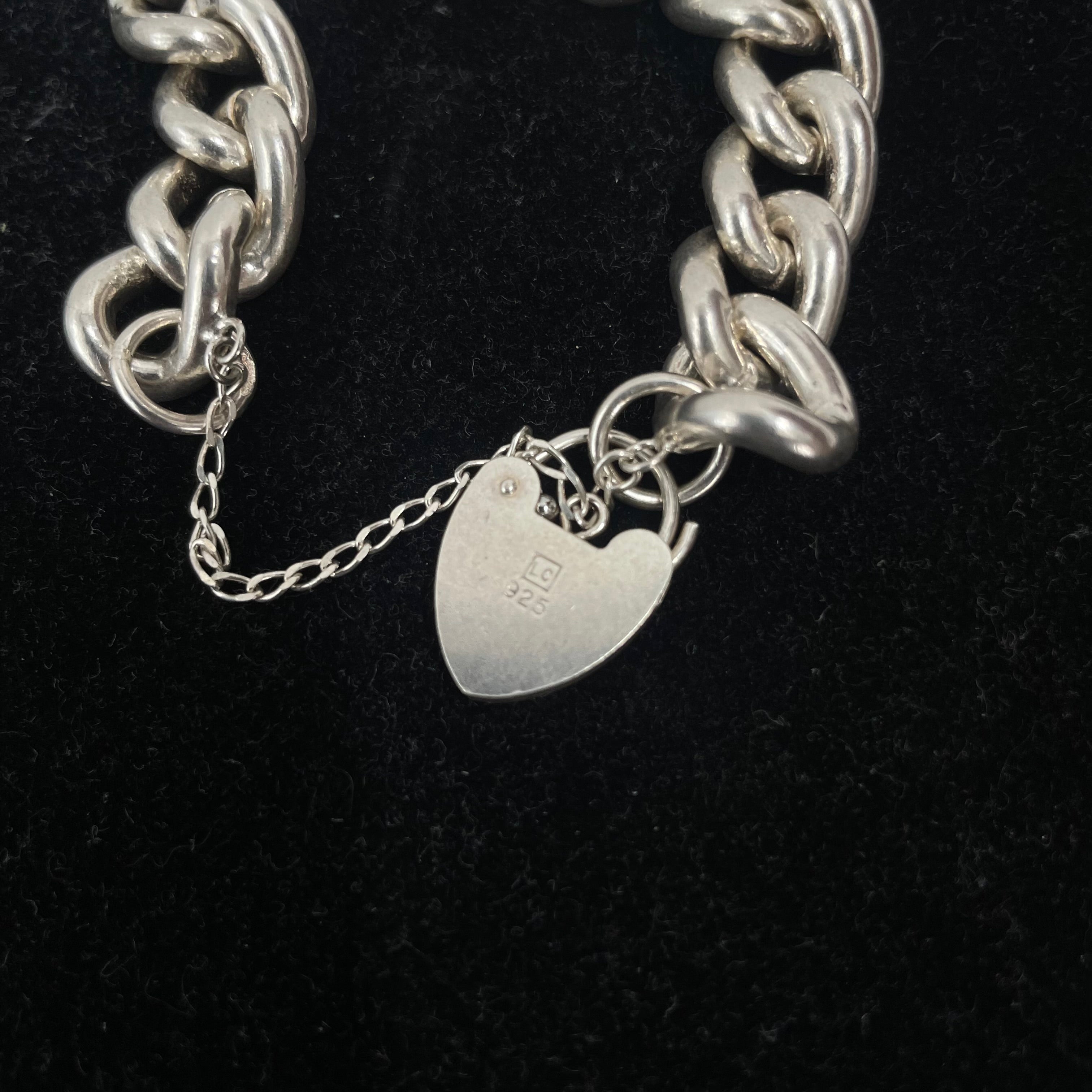 925 SILVER CURB LINK BRACELET W/ PADLOCK FEATURE 8" 10MM