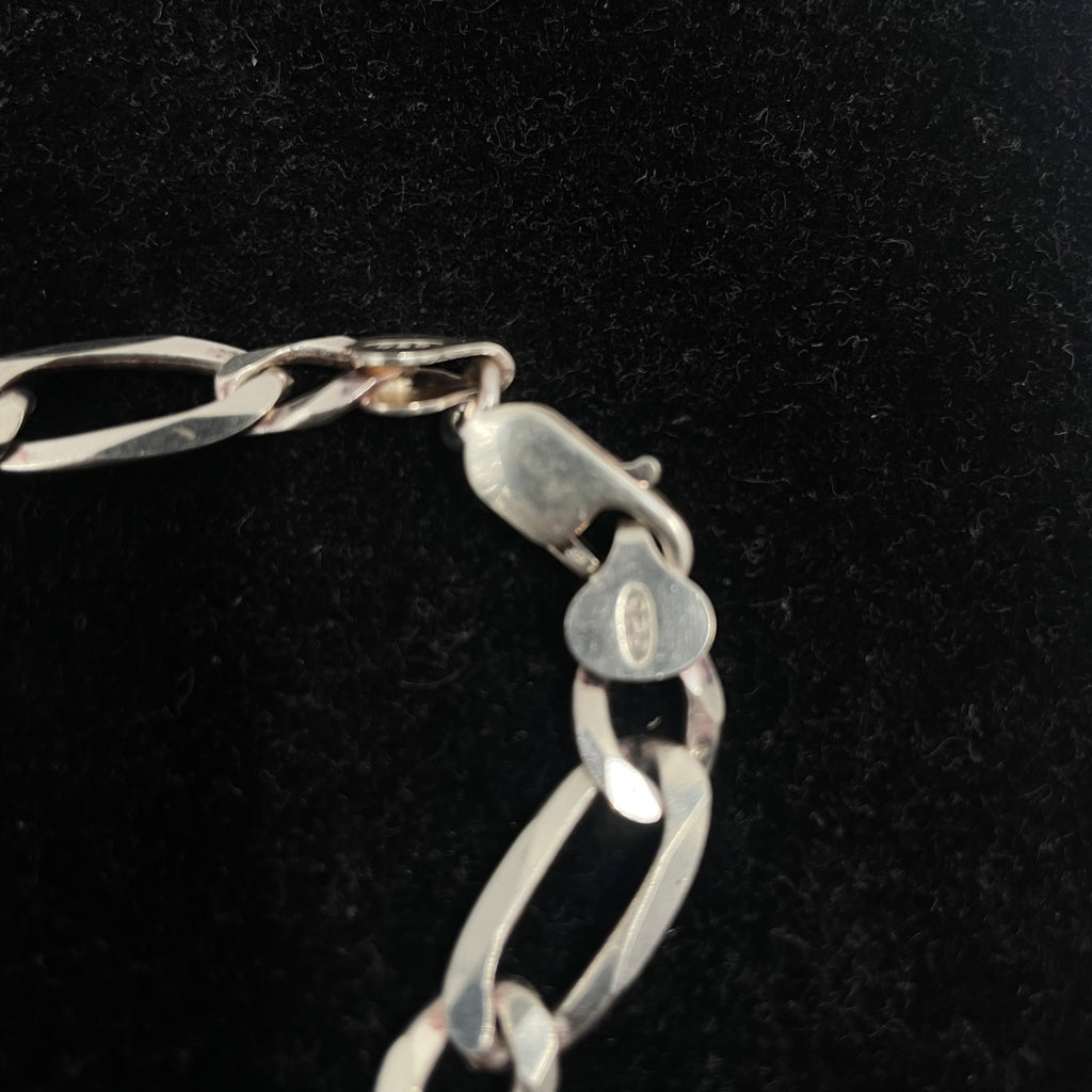 925 SILVER FIGARO LINK BRACELET 9" 9MM