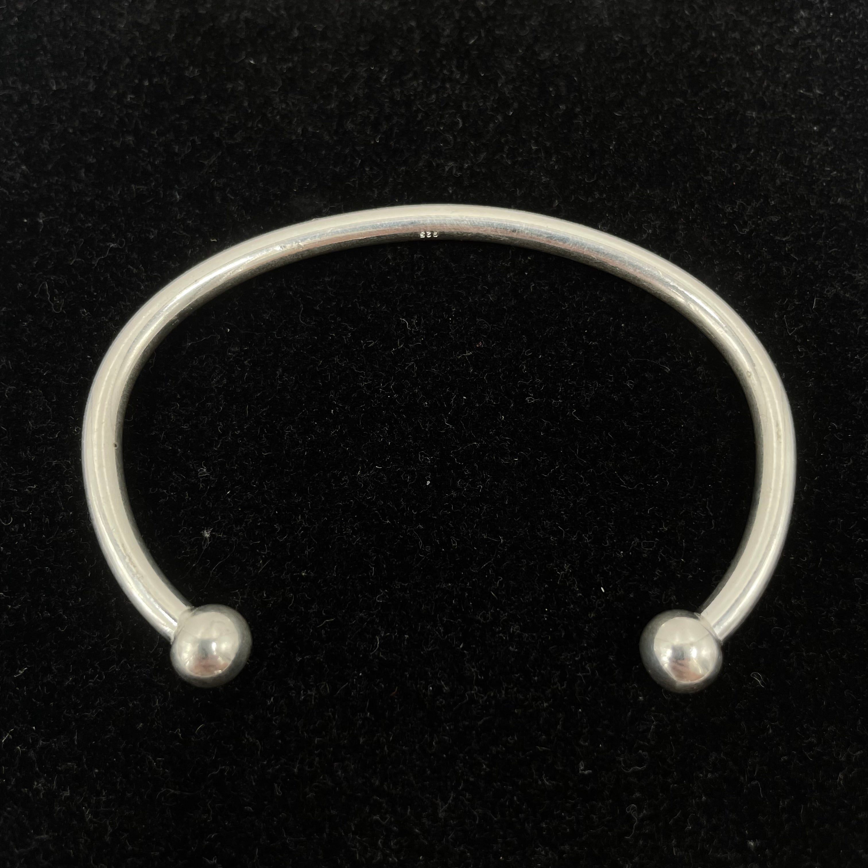 925 Sterling Silver Open Cuff Bangle Bracelet with Ball Ends