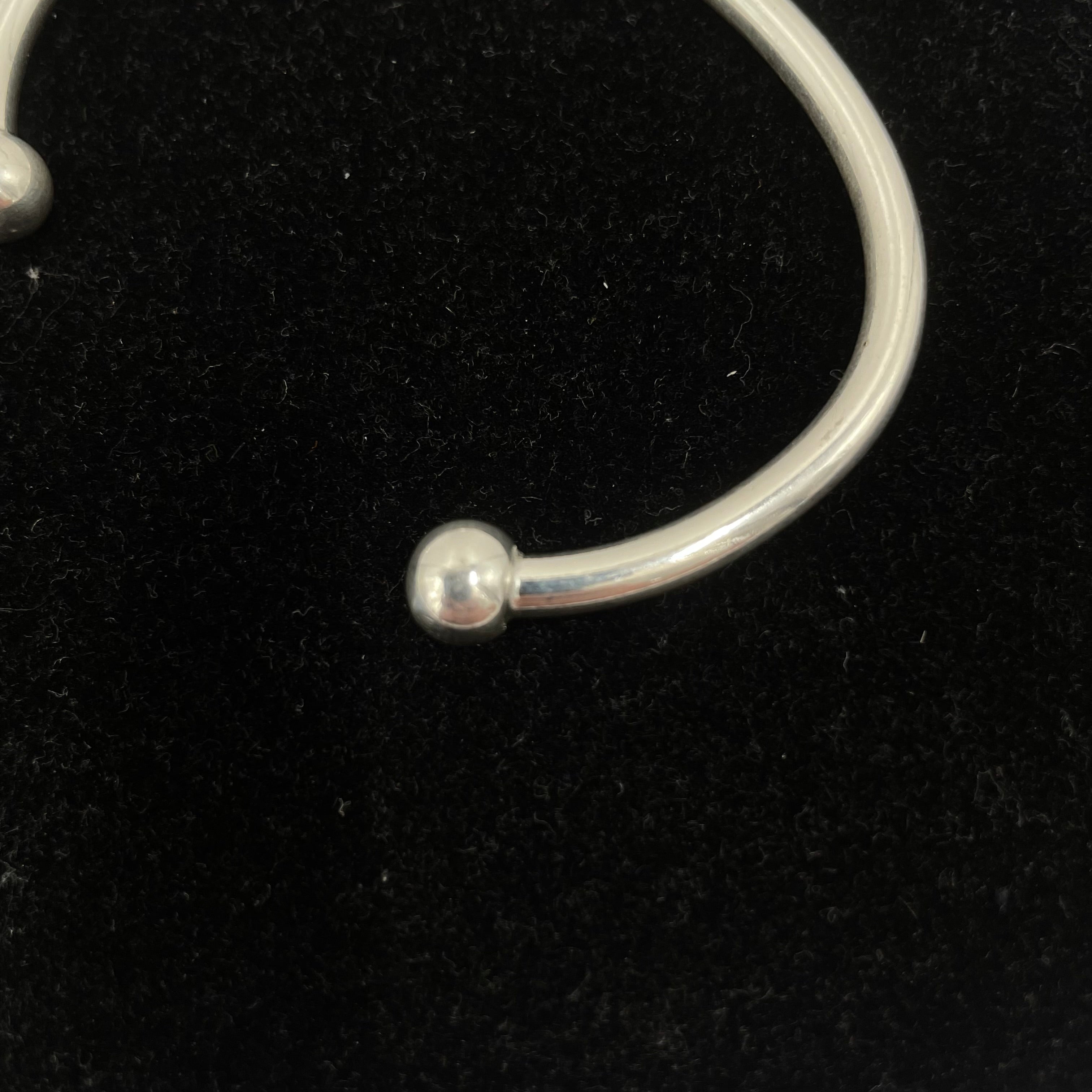 925 Sterling Silver Open Cuff Bangle Bracelet with Ball Ends