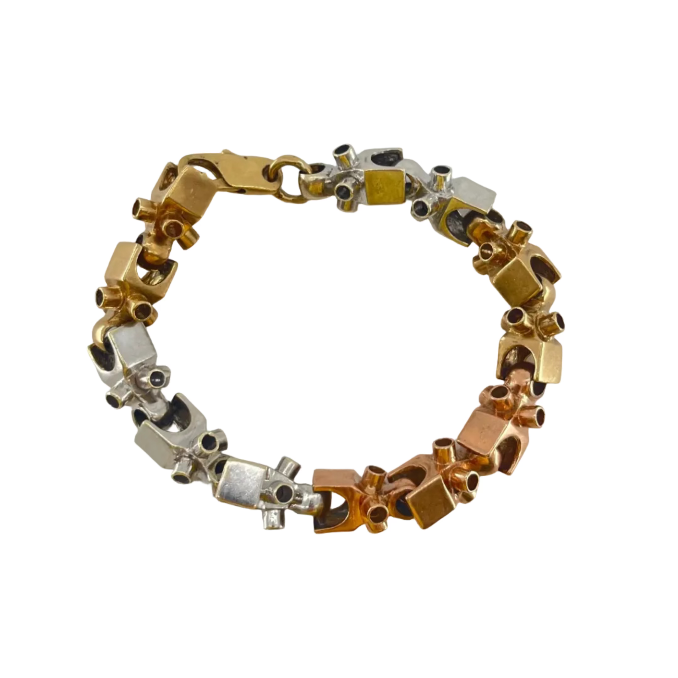 9ct Bi-colour Lego Bracelet 9.5" Carat: 9ct Gold Colour: Yellow Gold Width: 15mm Length: 9.5" Weight: 56.31g