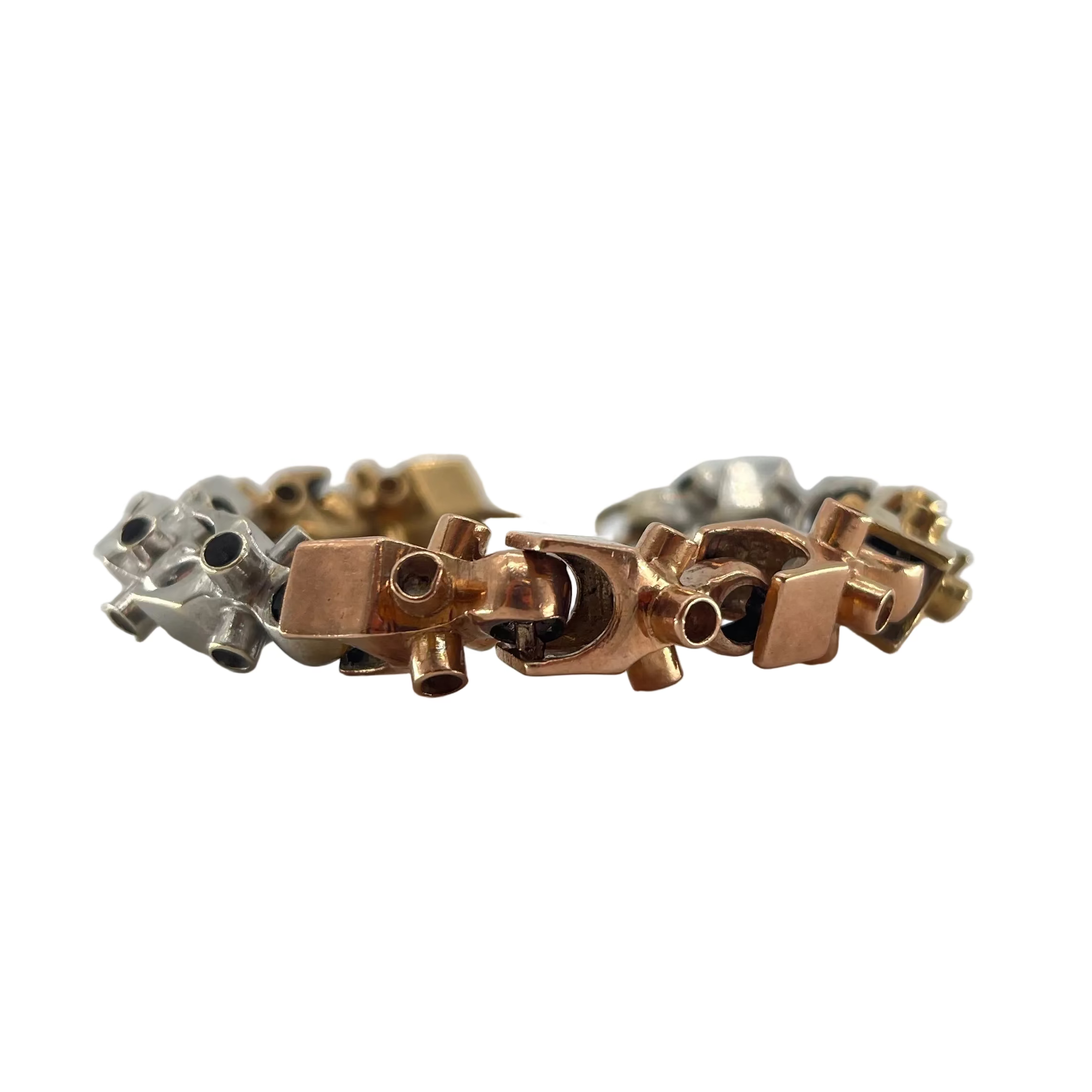 9ct Bi-colour Lego Bracelet 9.5" Carat: 9ct Gold Colour: Yellow Gold Width: 15mm Length: 9.5" Weight: 56.31g
