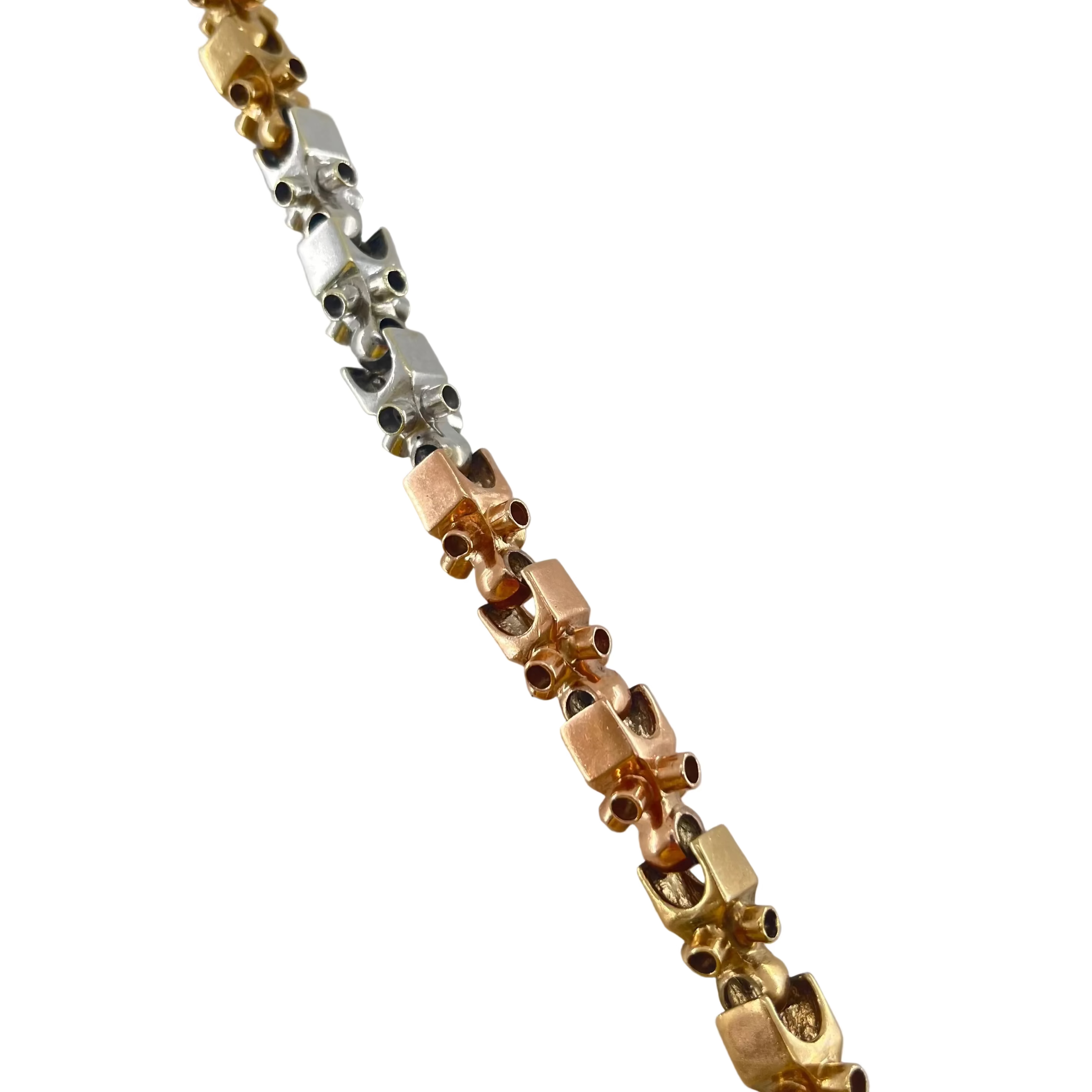 9ct Bi-colour Lego Bracelet 9.5" Carat: 9ct Gold Colour: Yellow Gold Width: 15mm Length: 9.5" Weight: 56.31g