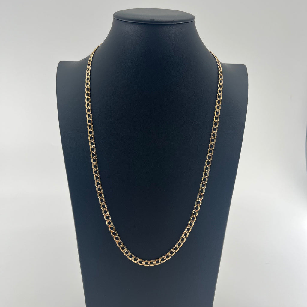 CB Stores 9ct flat curb chain displayed on a black bust stand, set against a plain white background.