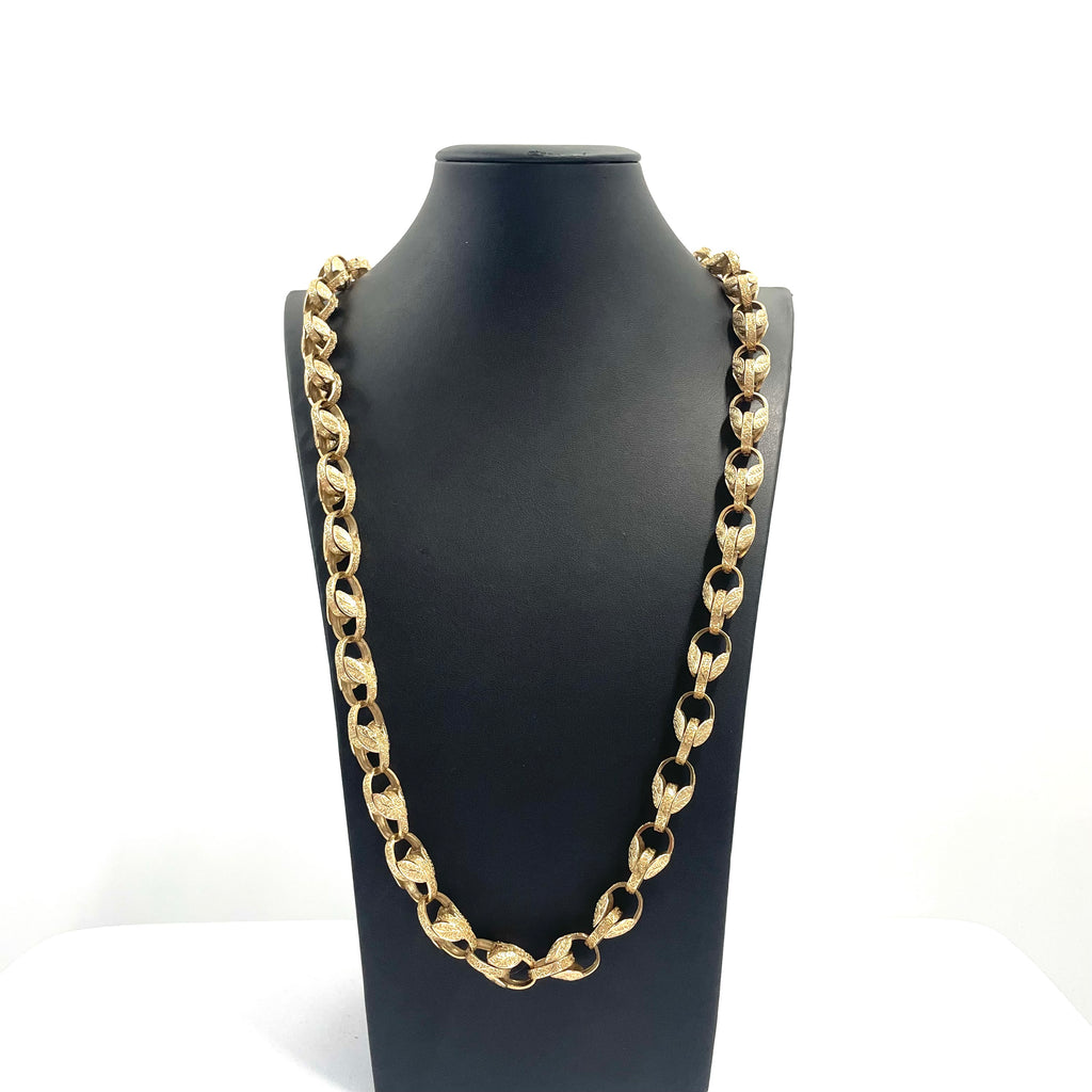 9CT Gold Elegant Textured Belcher Link Chain 34" 12MM