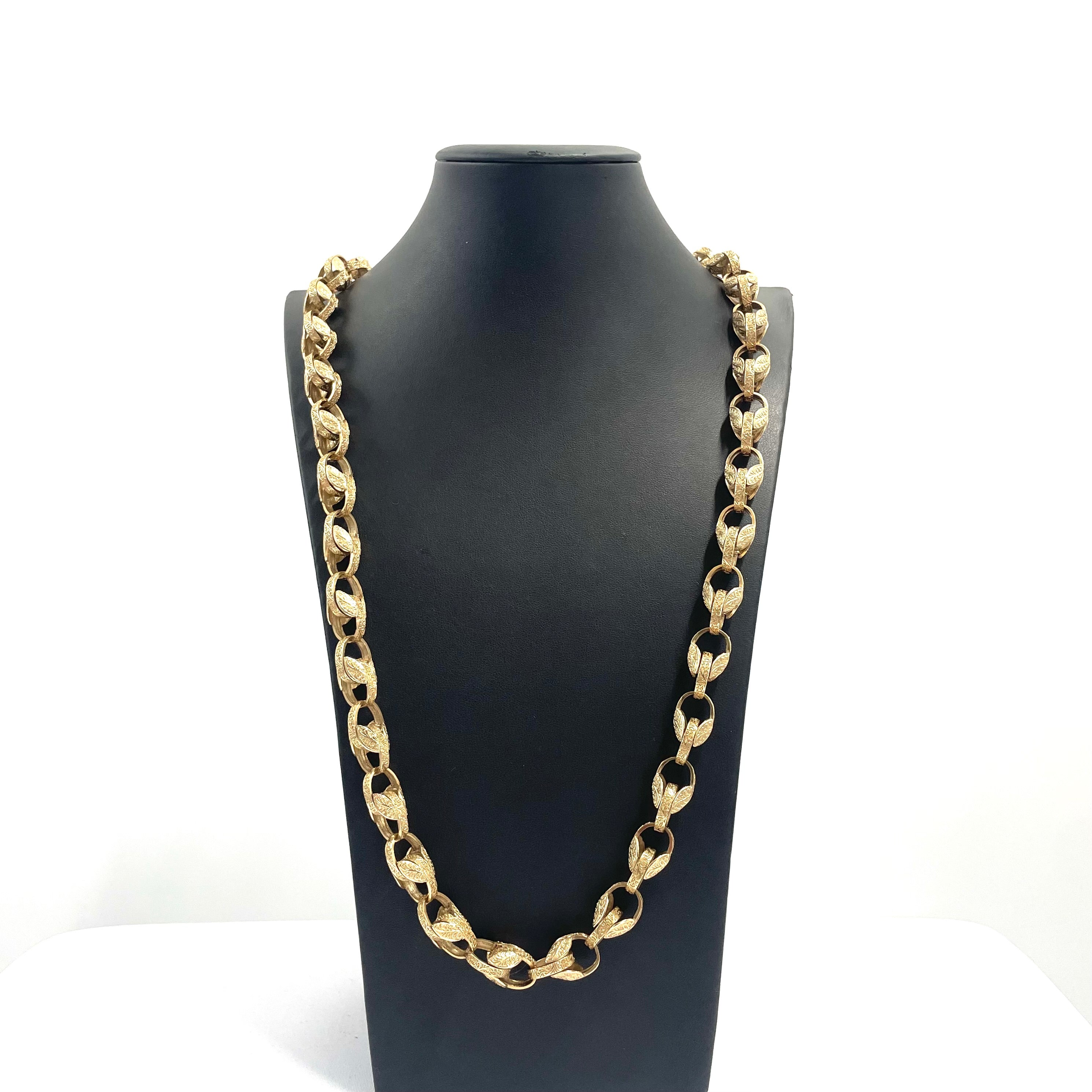 9CT Gold Elegant Textured Belcher Link Chain 34" 12MM