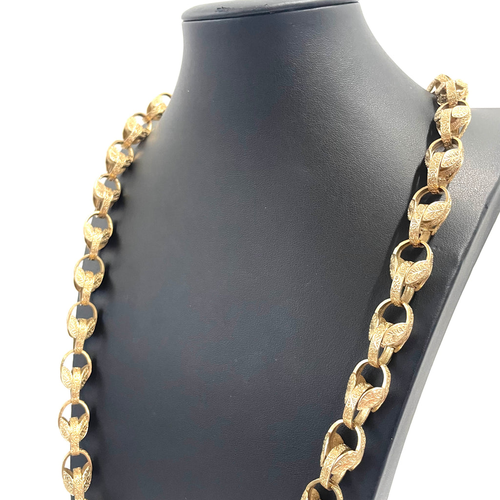 9CT Gold Elegant Textured Belcher Link Chain 34" 12MM
