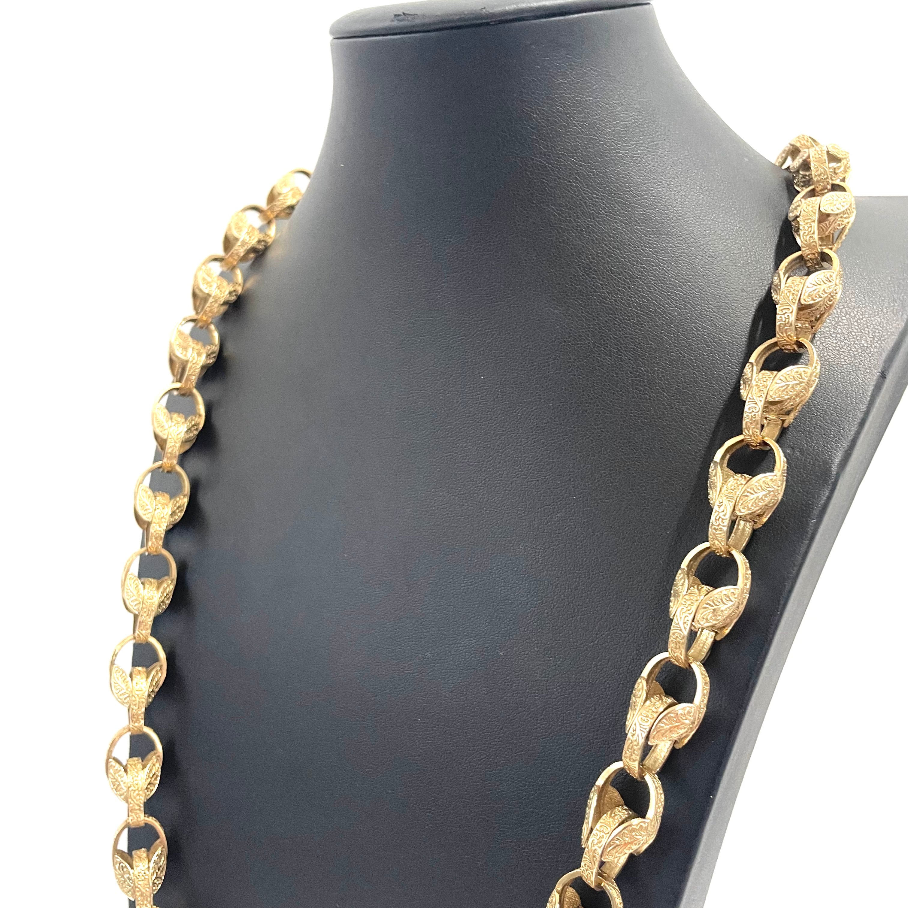 9CT Gold Elegant Textured Belcher Link Chain 34" 12MM