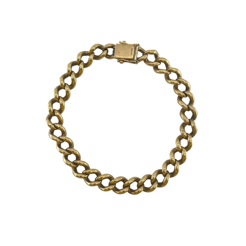9ct Old Style Curb Bracelet 9.6" Carat: 9ct Gold Colour: Yellow Gold Width: 7mm Length: 9.6" Weight: 45.27g