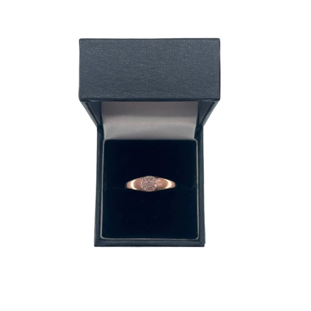 9ct Rose Gold Signet Ring With Diamonds Carat: 9ct Gold Colour: Rose Gold Size: R Stones: Diamond Weight: 2.16g