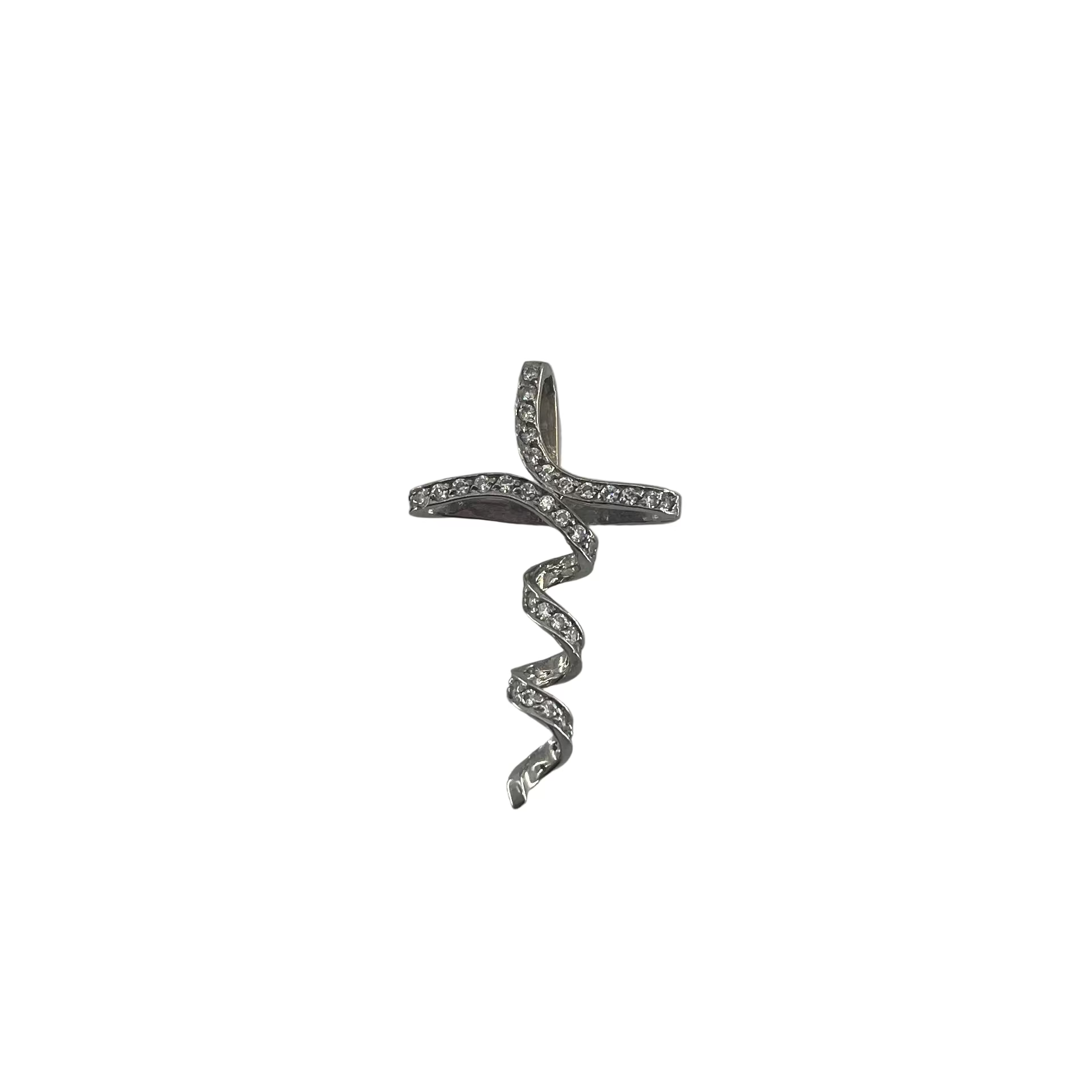 9ct Spiral Cross Pendent with Stones Carat: 9ct Colour: White Gold Width: 25mm Length: 39mm Weight: 3.10g