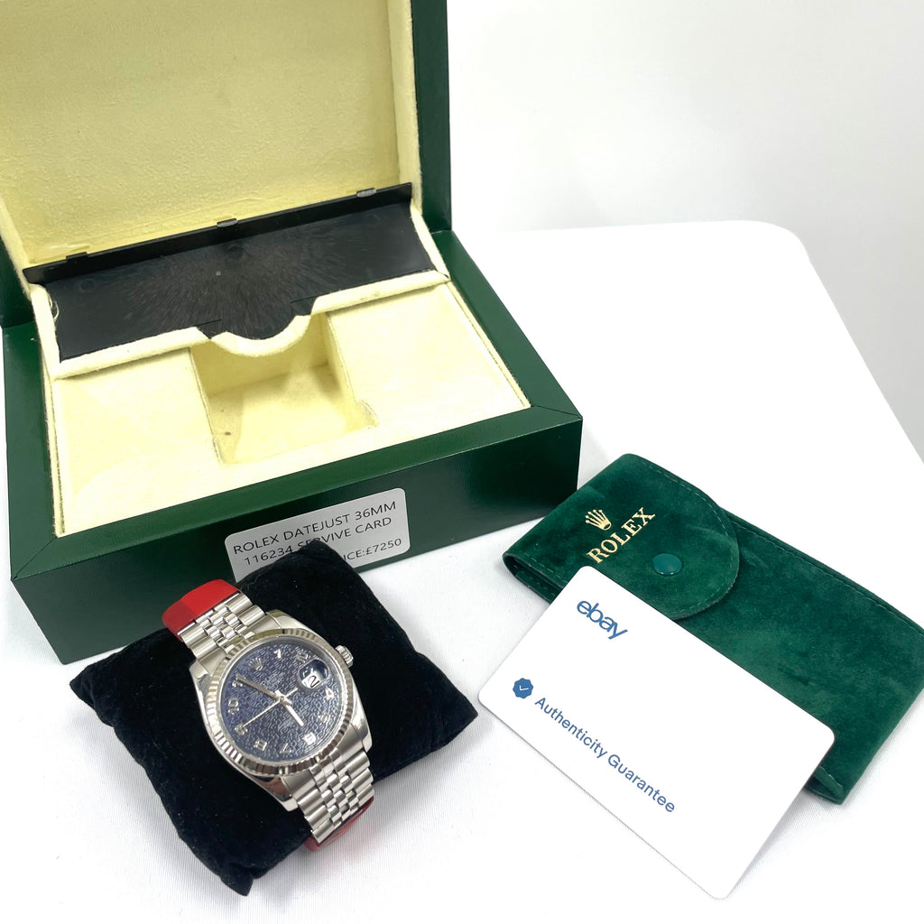 Rolex Datejust 36 Ref. 116234 Blue Jubilee Dial – 36mm Stainless Steel | Service Card