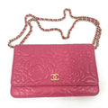 Chanel Pink Camellia Embossed Leather Chain Wallet/Crossbody Bag – Pre-Owned – Excellent Condition