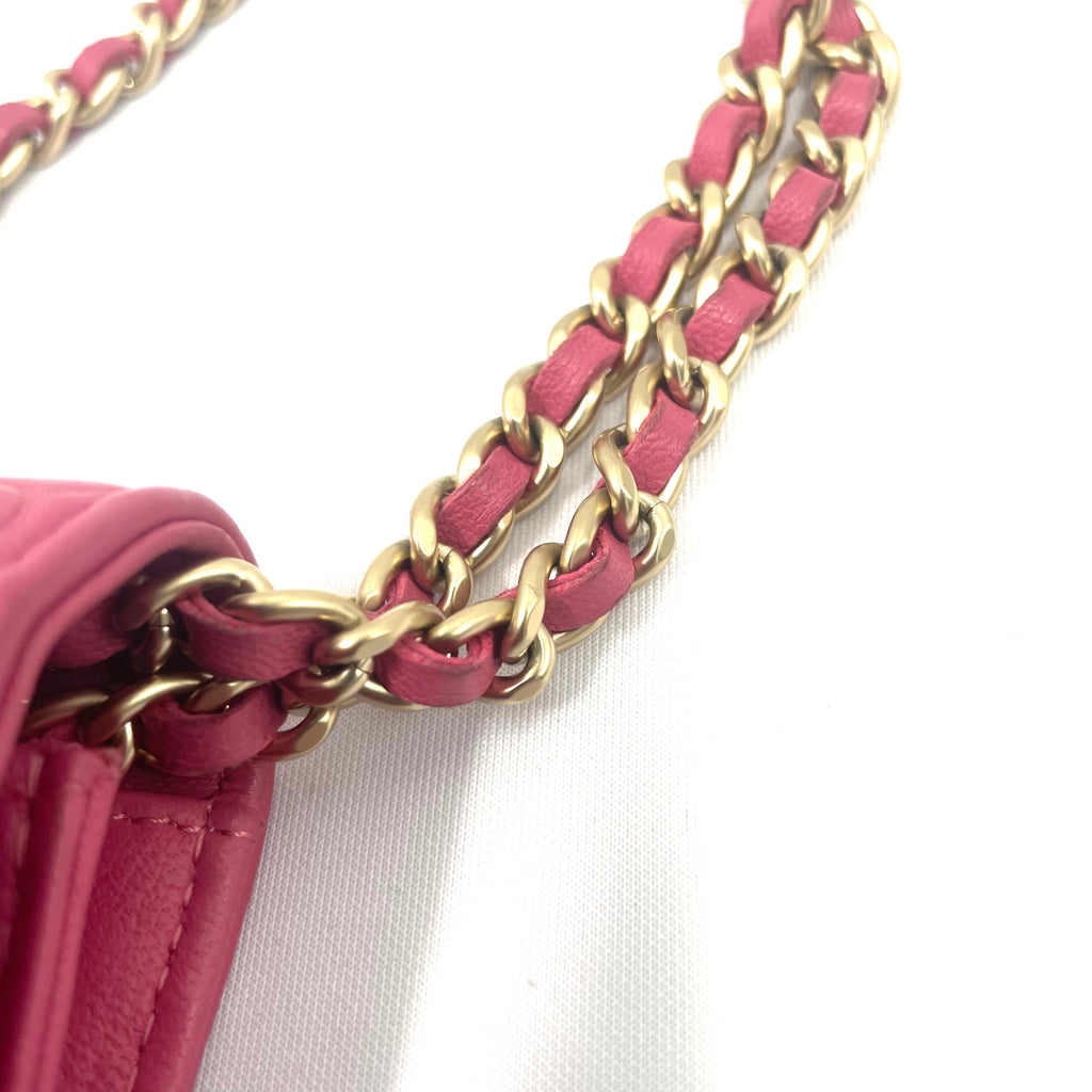 Chanel Pink Camellia Embossed Leather Chain Wallet/Crossbody Bag – Pre-Owned – Excellent Condition