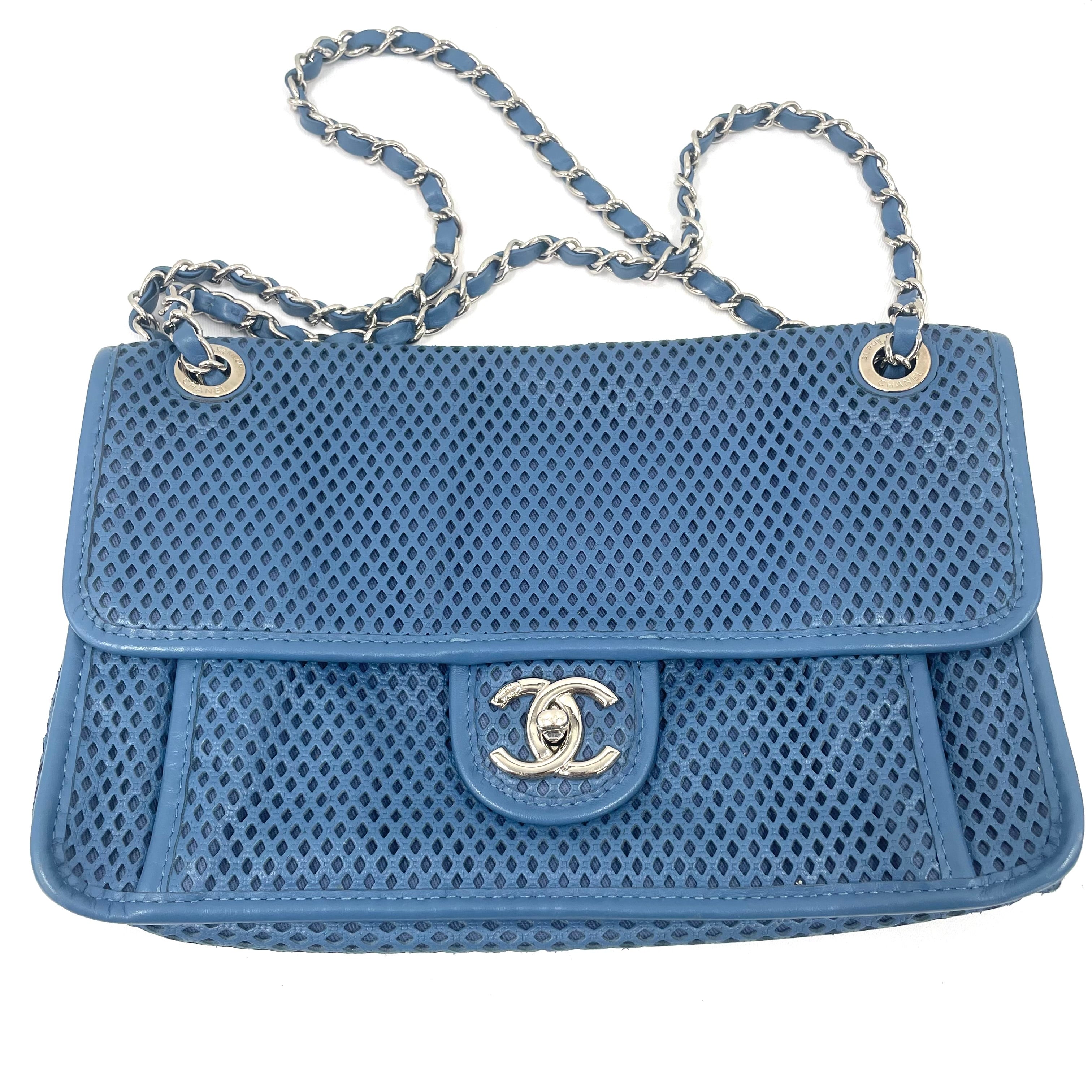 Chanel Blue Perforated Leather Classic Flap Chain Shoulder Bag – Pre-Owned – Good Condition