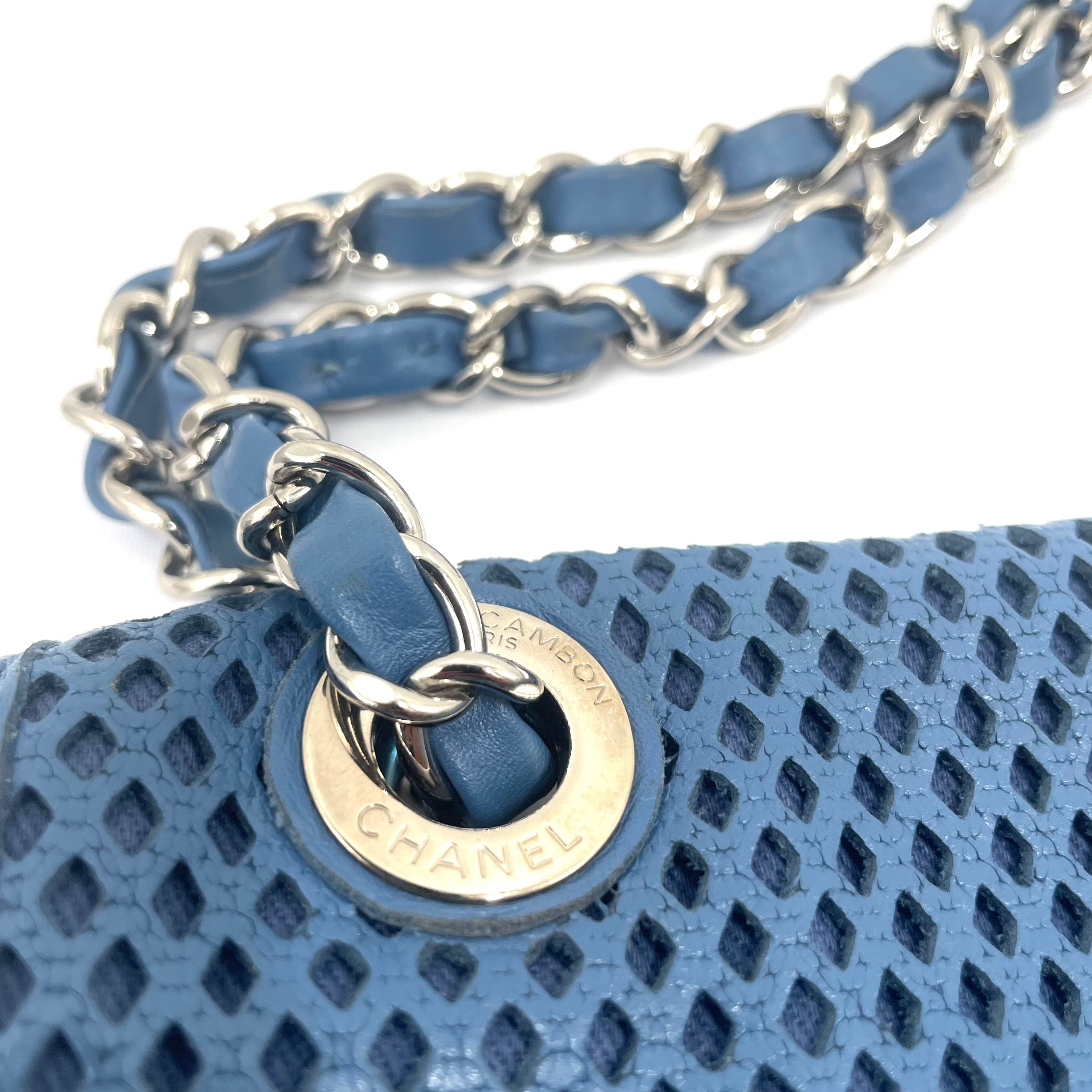 Chanel Blue Perforated Leather Classic Flap Chain Shoulder Bag – Pre-Owned – Good Condition