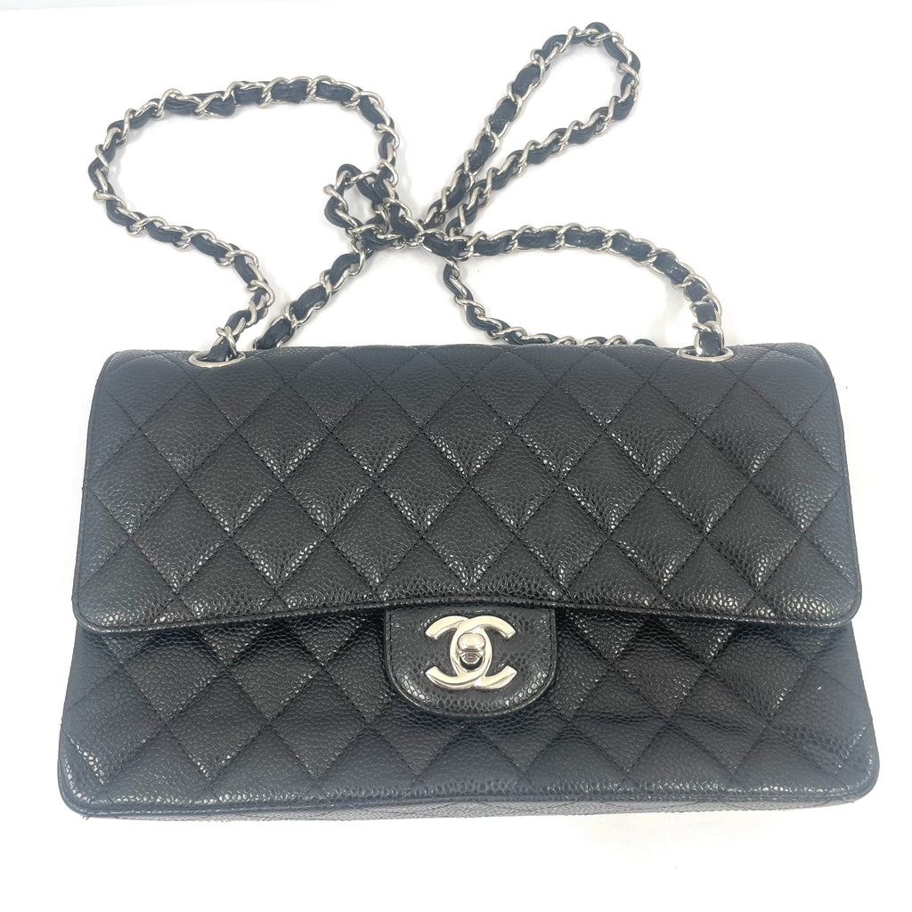 Chanel Black Caviar Leather Classic Flap Chain Shoulder Bag – Pre-Owned – Excellent Condition