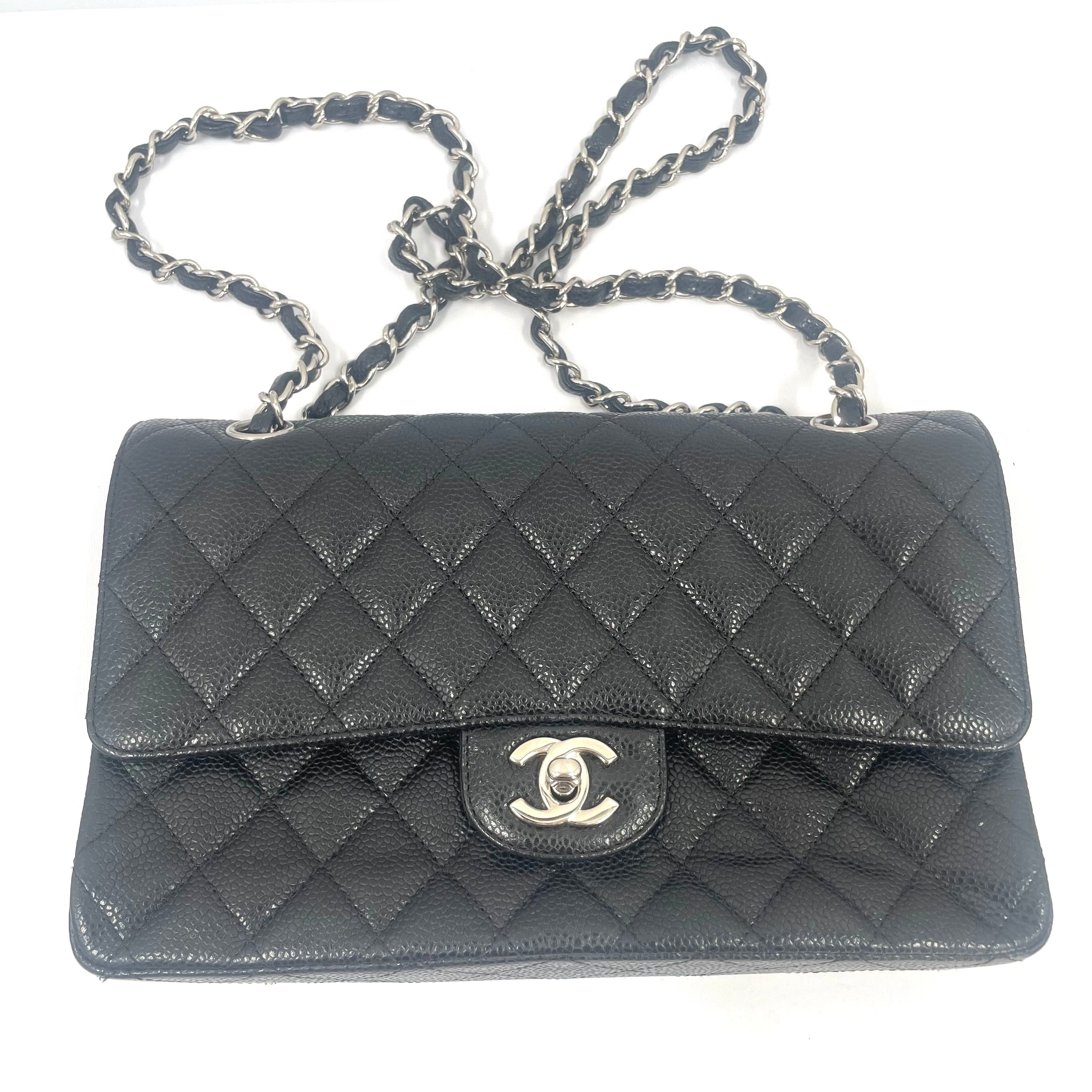 Chanel Black Caviar Leather Classic Flap Chain Shoulder Bag – Pre-Owned – Excellent Condition