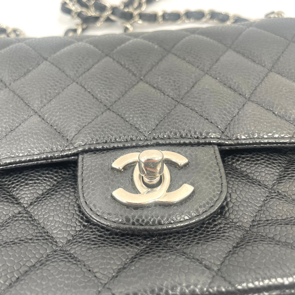 Chanel Black Caviar Leather Classic Flap Chain Shoulder Bag – Pre-Owned – Excellent Condition
