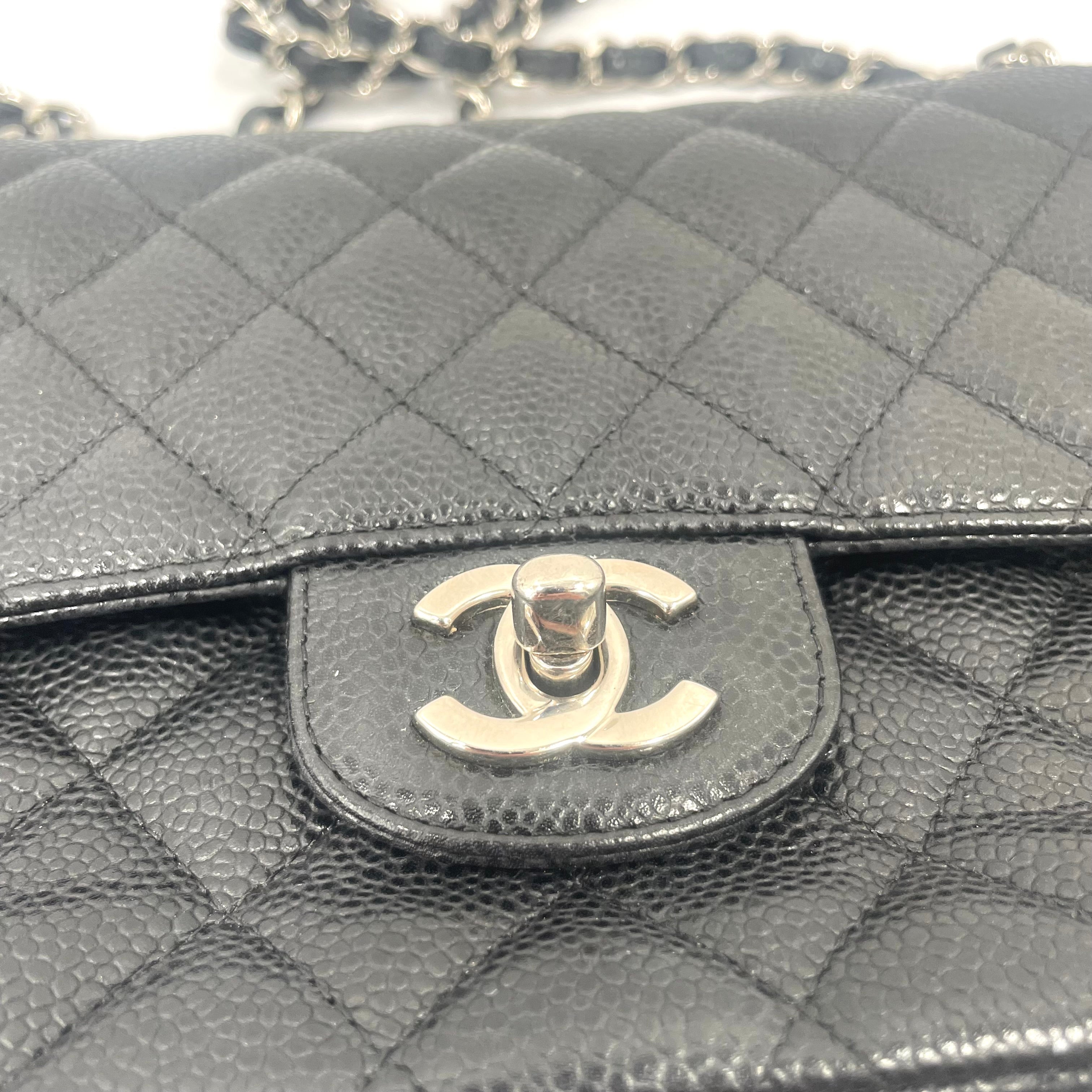 Chanel Black Caviar Leather Classic Flap Chain Shoulder Bag – Pre-Owned – Excellent Condition