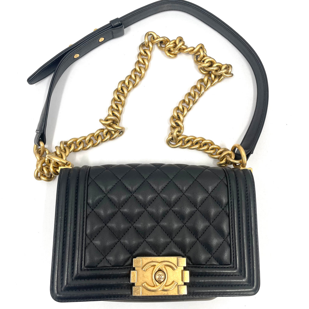Chanel Boy Bag Black Quilted Leather with Antique Gold Hardware – Pre-Owned