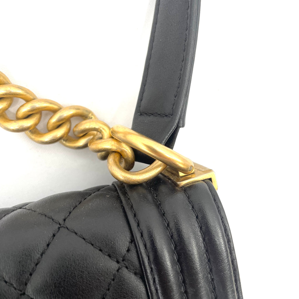 Chanel Boy Bag Black Quilted Leather with Antique Gold Hardware – Pre-Owned