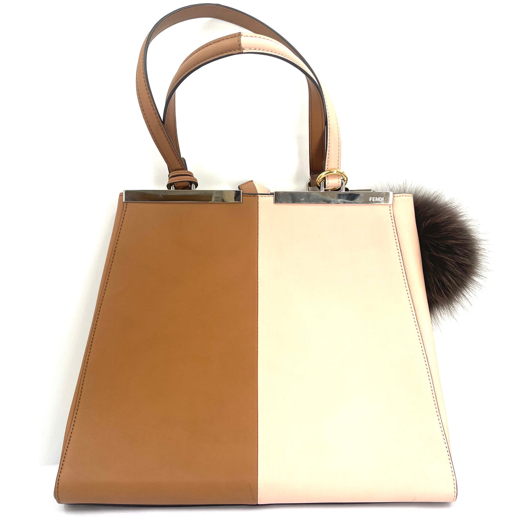 Fendi Petite 2Jours Colour Block Leather Tote Bag with Fur Charm – Pre-Owned