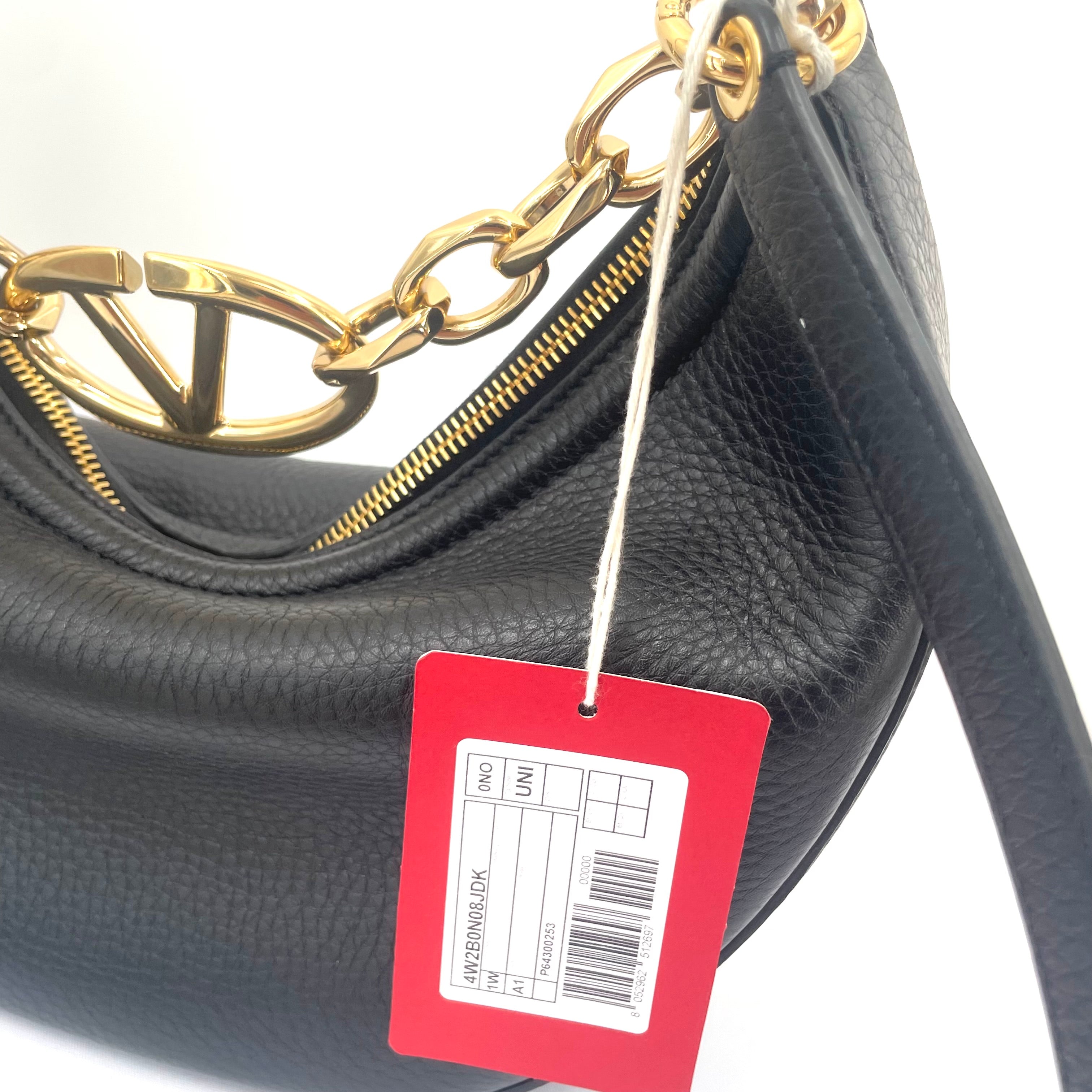 Valentino Garavani VLogo Chain Hobo Shoulder Bag Black Grained Leather Gold Hardware – Brand New with Tags