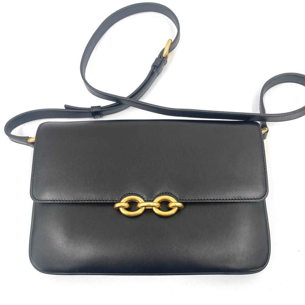 Saint Laurent Black Leather Chain Link Crossbody Bag Gold Hardware – Pre-Owned, Excellent Condition