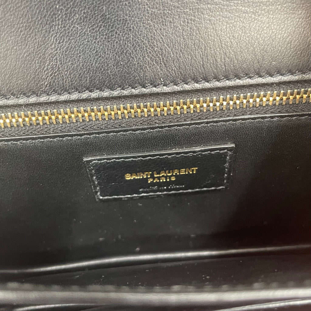 Saint Laurent Black Leather Chain Link Crossbody Bag Gold Hardware – Pre-Owned, Excellent Condition