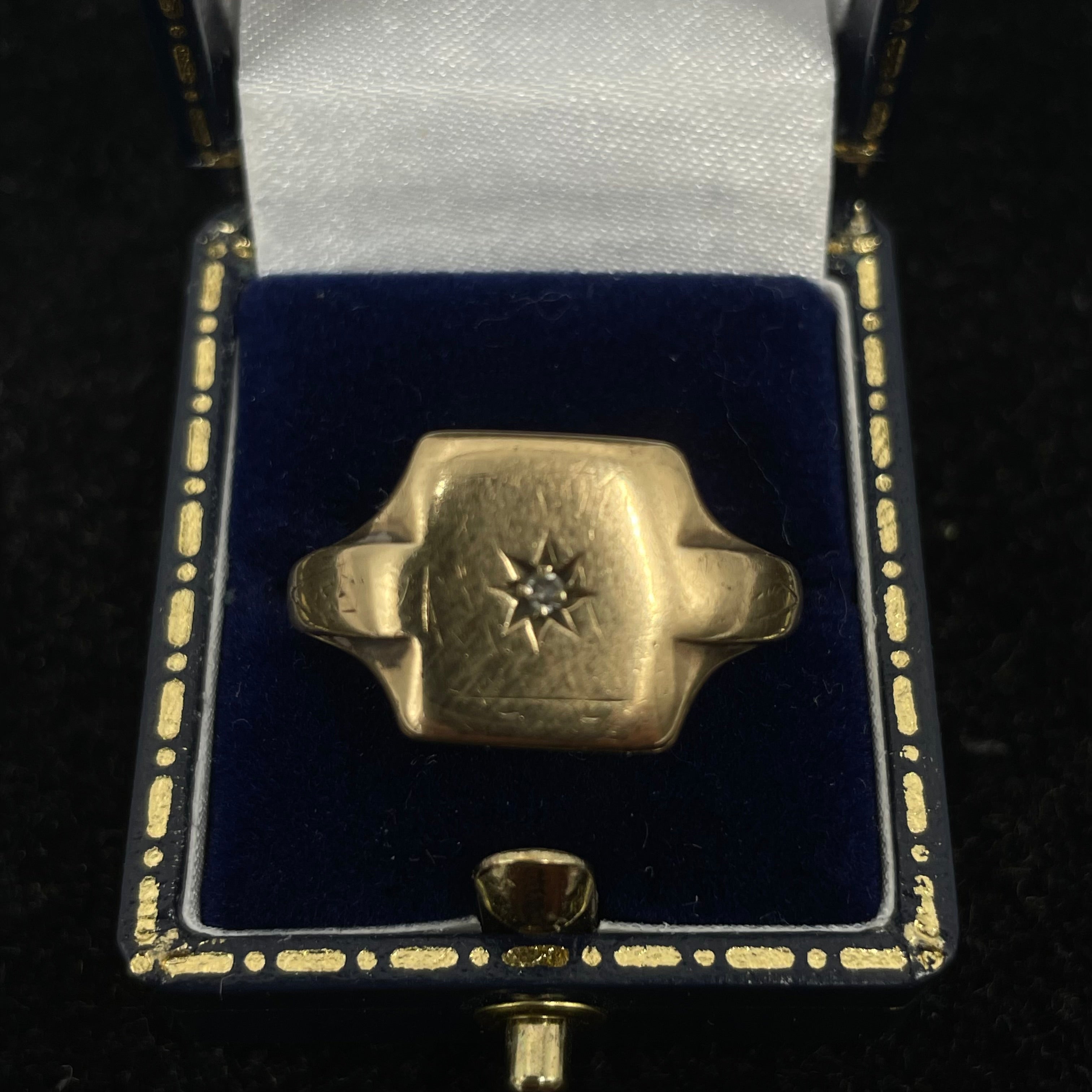 9CT Gold Signet Ring With Small Diamond Size W