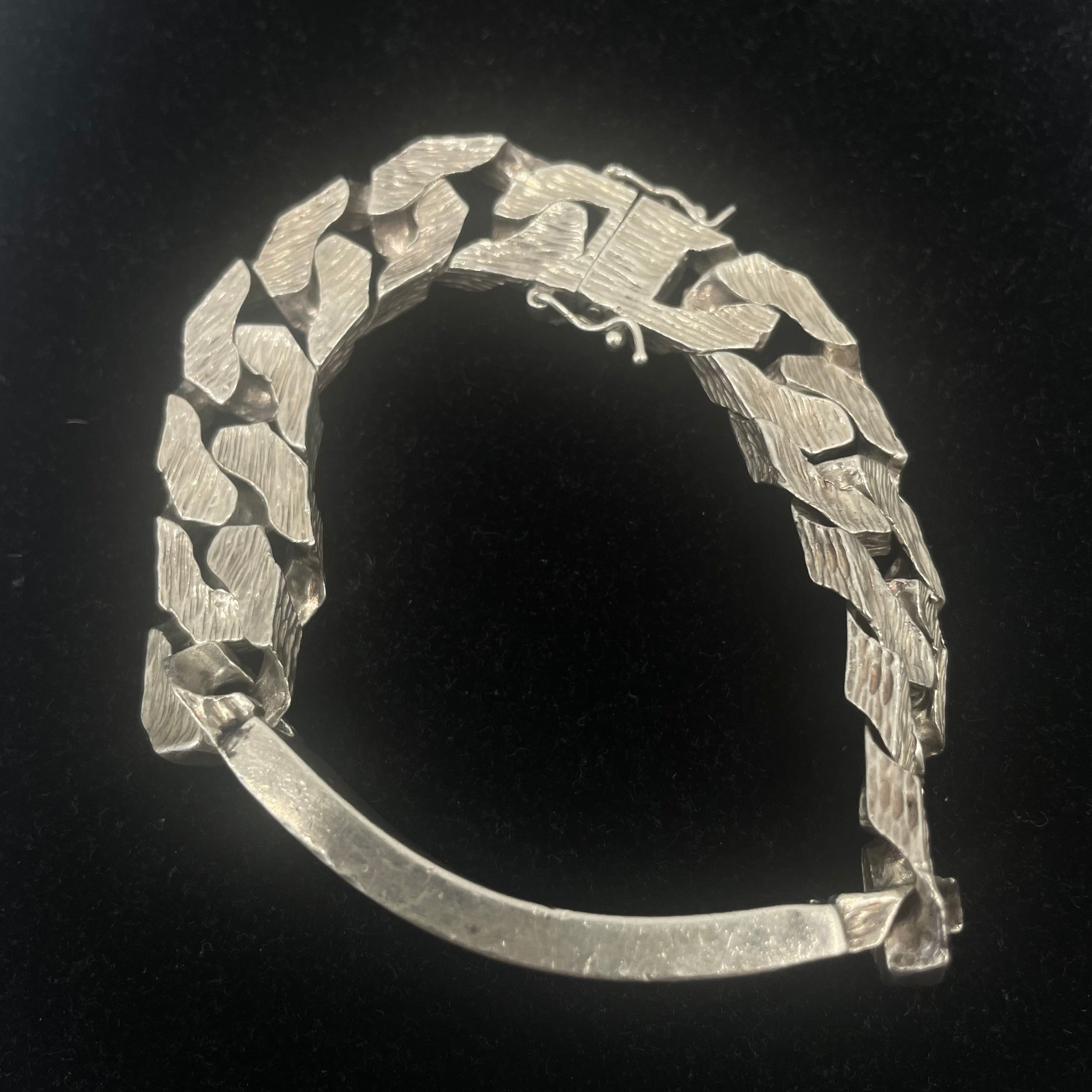 925 Silver Curb Link ID Bracelet Textured Finish 17" 14mm