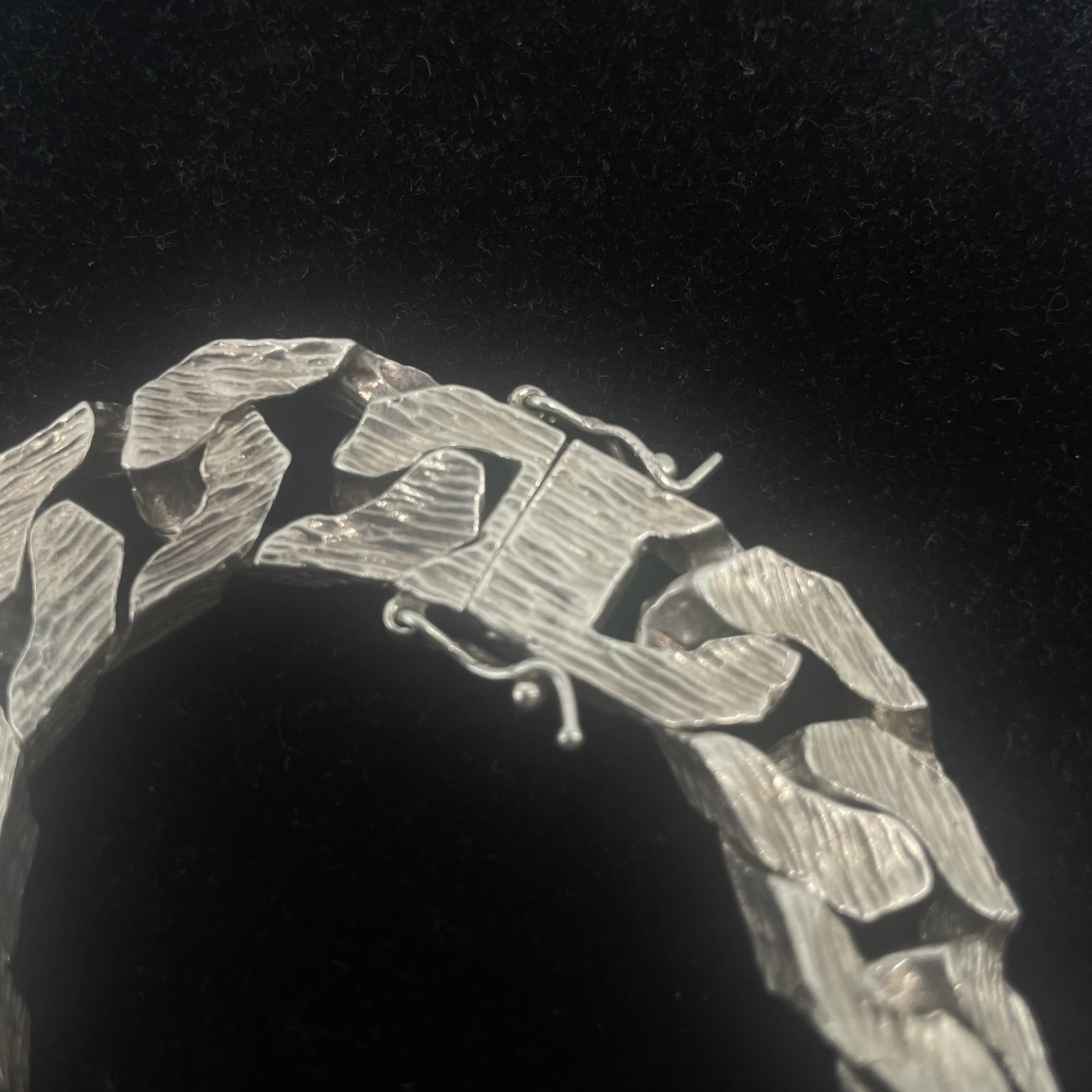 925 Silver Curb Link ID Bracelet Textured Finish 17" 14mm