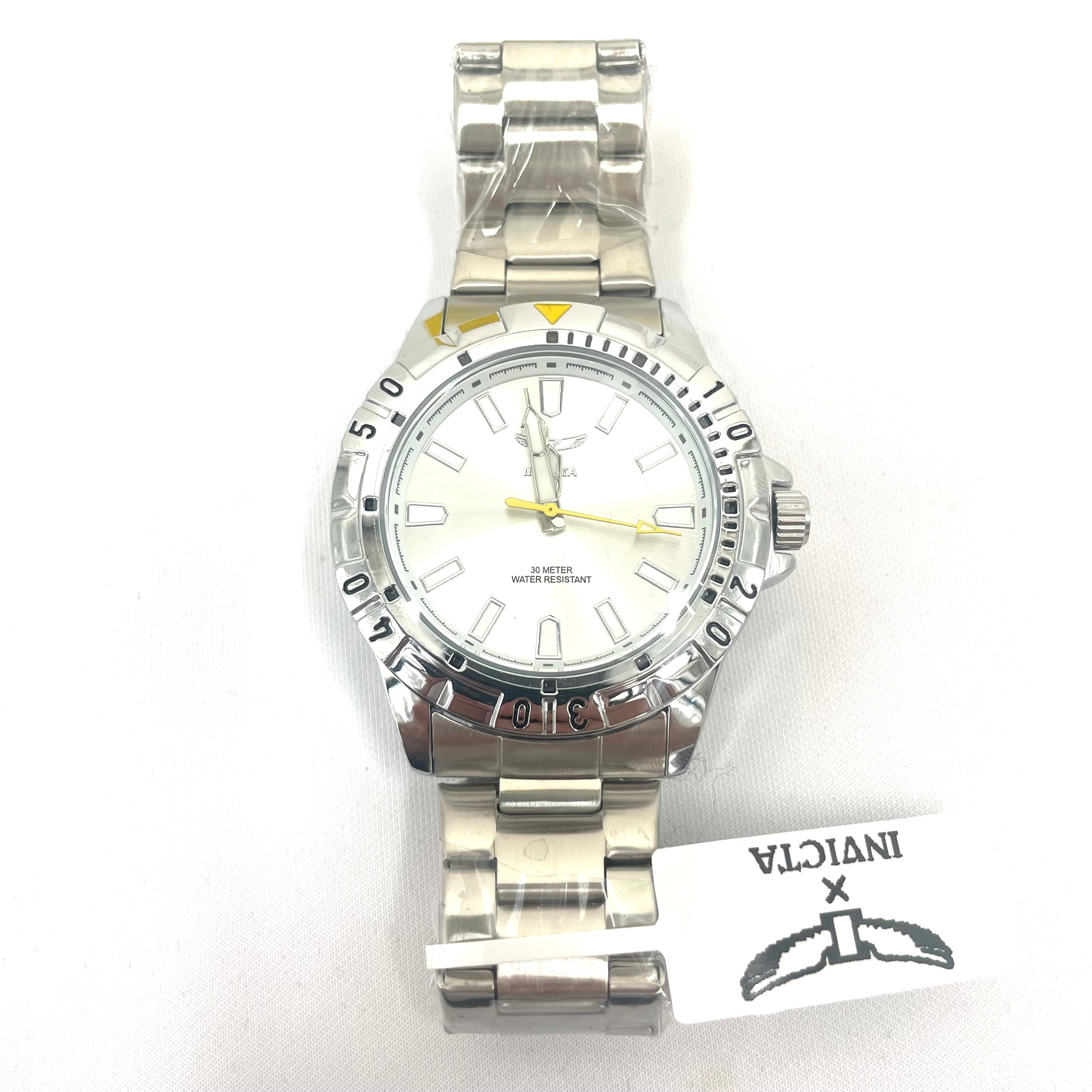 Invicta Men’s Silver-Tone Stainless Steel Watch – White Dial, 30M Water Resistant – Brand New