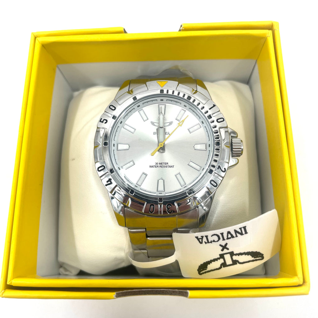 Invicta Men’s Silver-Tone Stainless Steel Watch – White Dial, 30M Water Resistant – Brand New