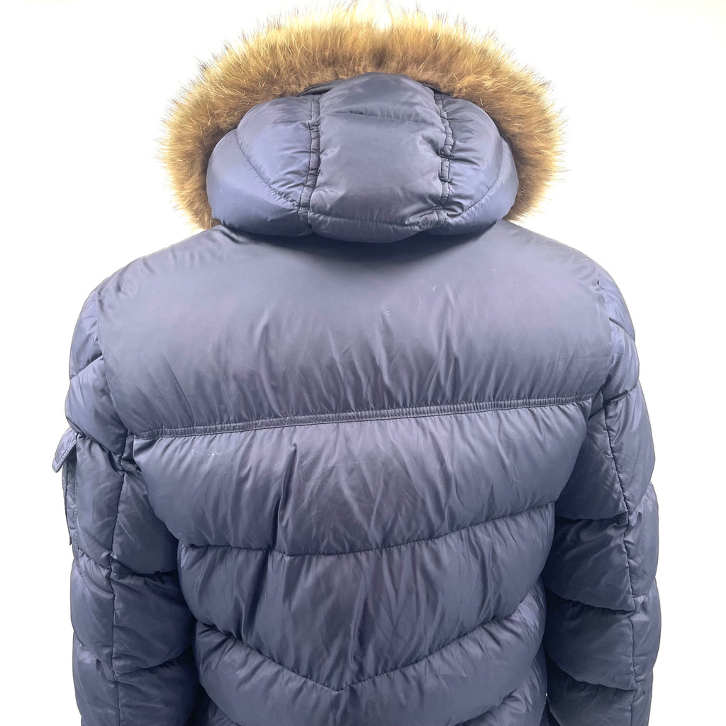 Moncler Navy Blue Fur-Trimmed Puffer Jacket – Size 4 – Pre-Owned, Good Condition