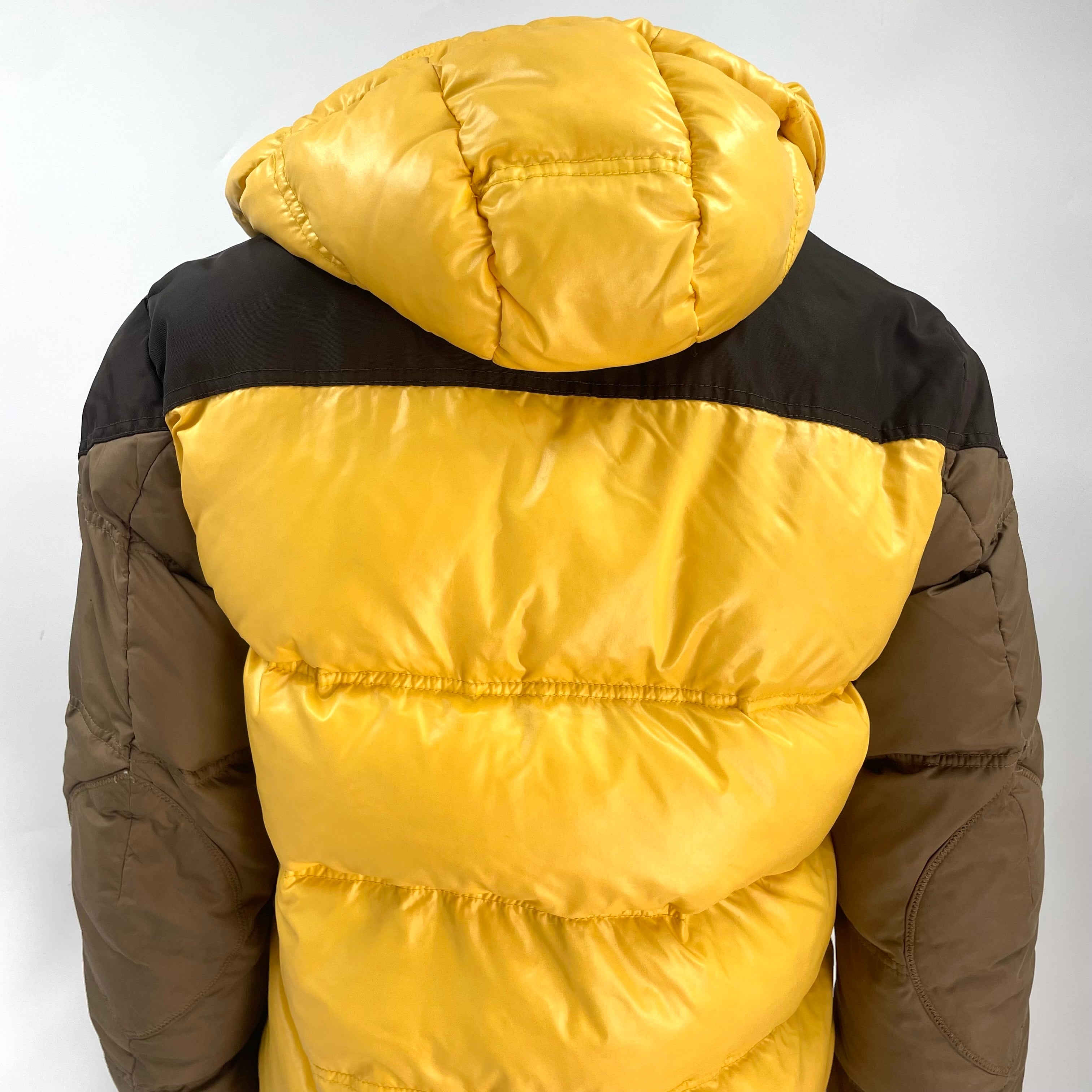 Moncler Brown Quilted Puffer Jacket with Yellow Hood – Size 4