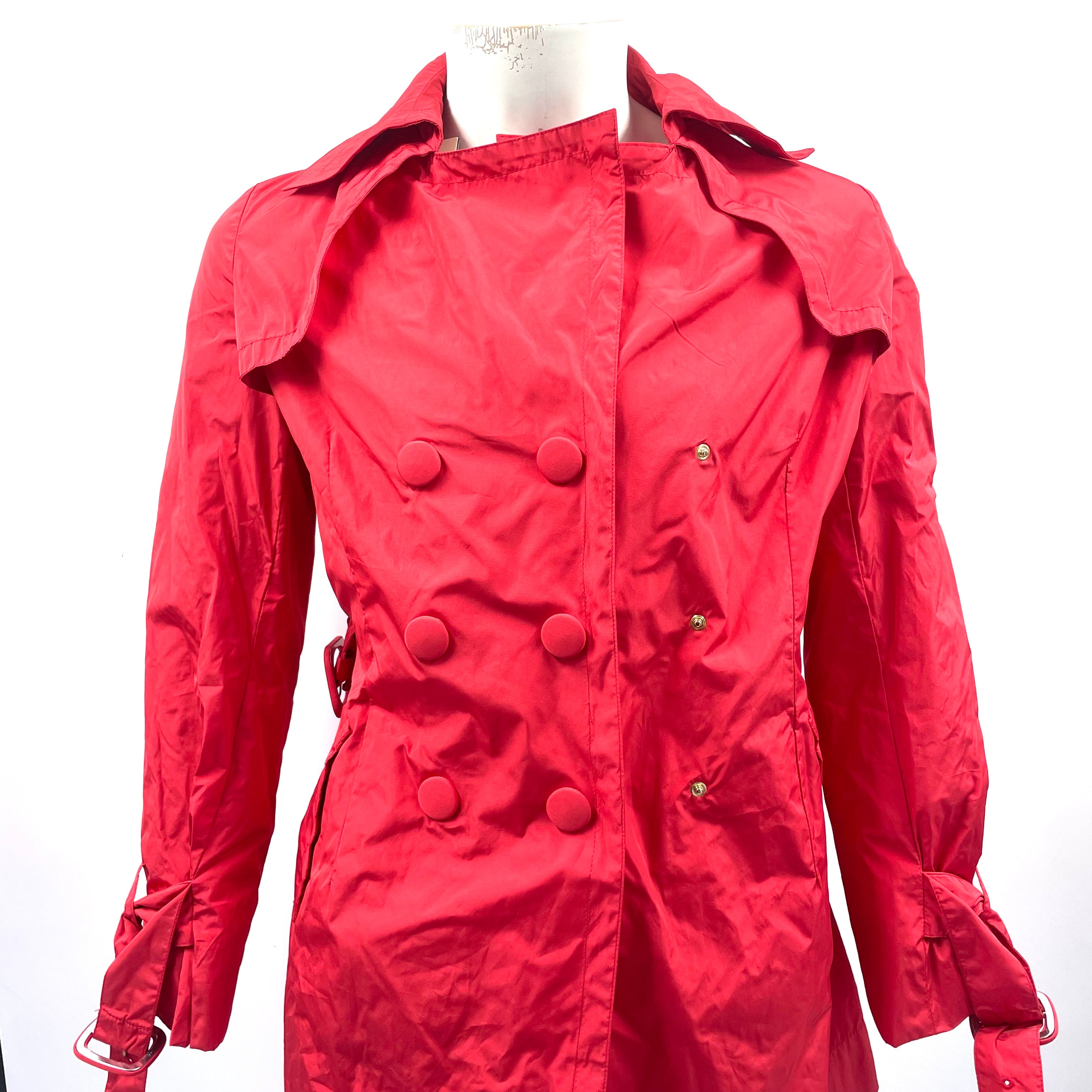 Moncler Red Nylon Double-Breasted Trench Coat – Size 2 (S/M) – Brand New with Tags