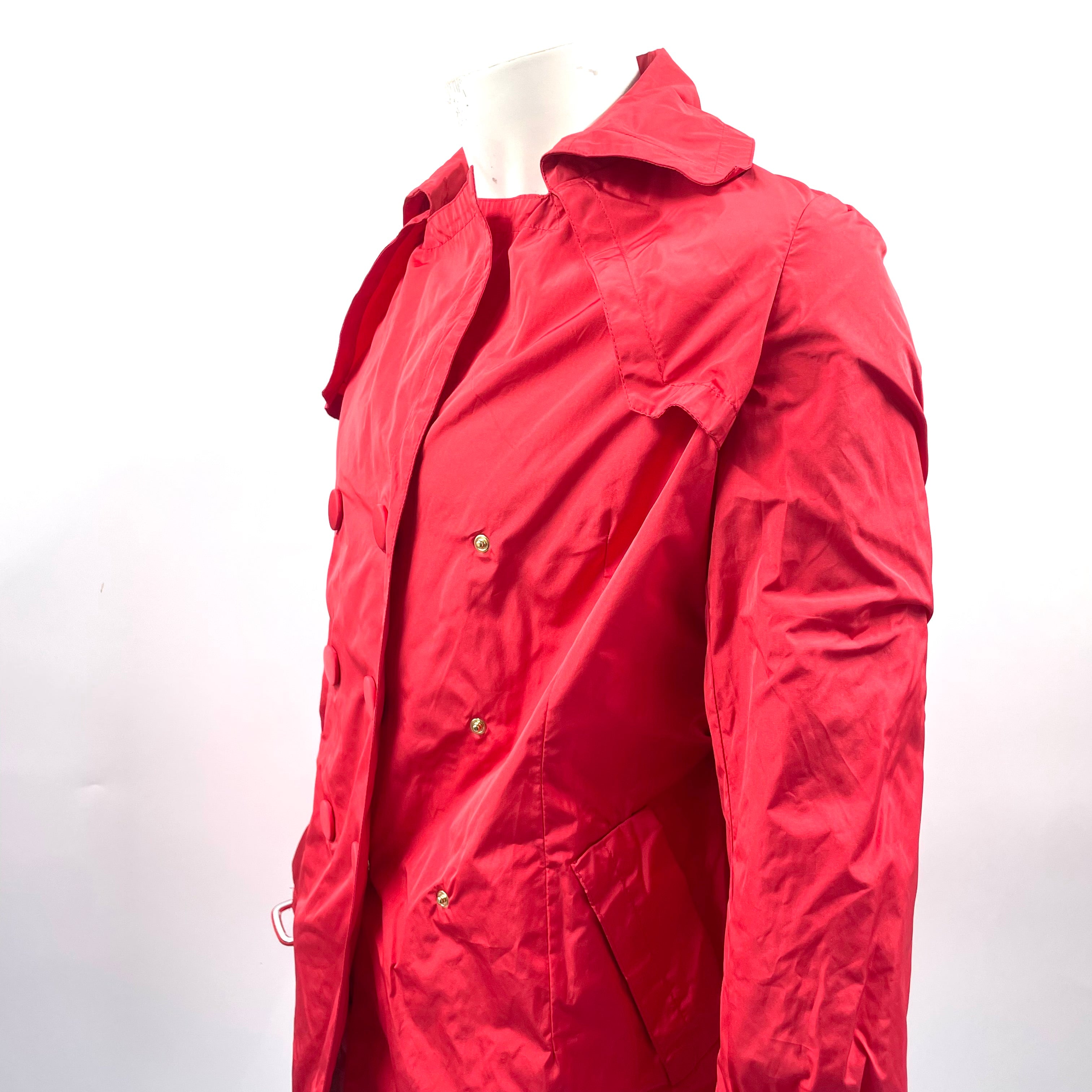 Moncler Red Nylon Double-Breasted Trench Coat – Size 2 (S/M) – Brand New with Tags