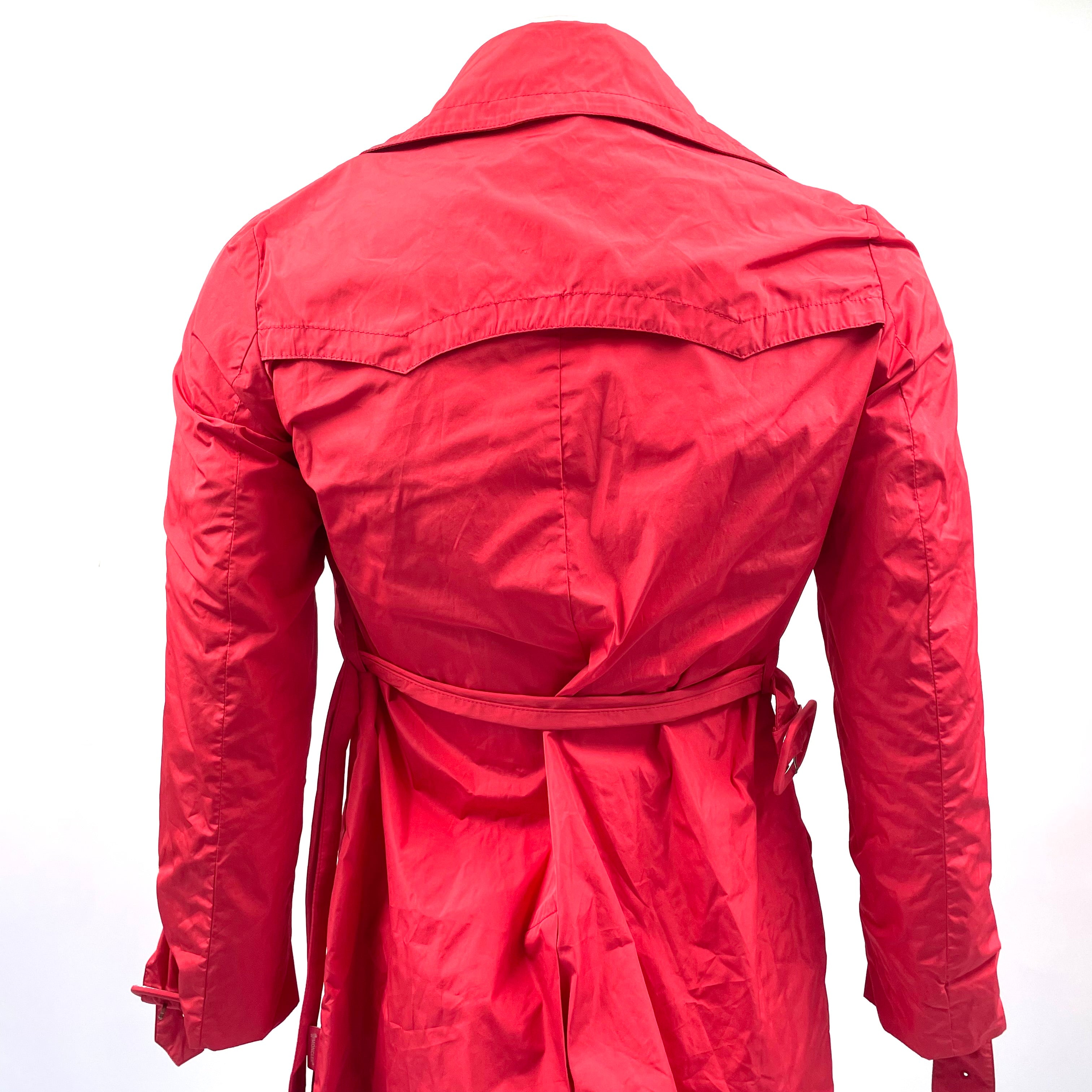 Moncler Red Nylon Double-Breasted Trench Coat – Size 2 (S/M) – Brand New with Tags