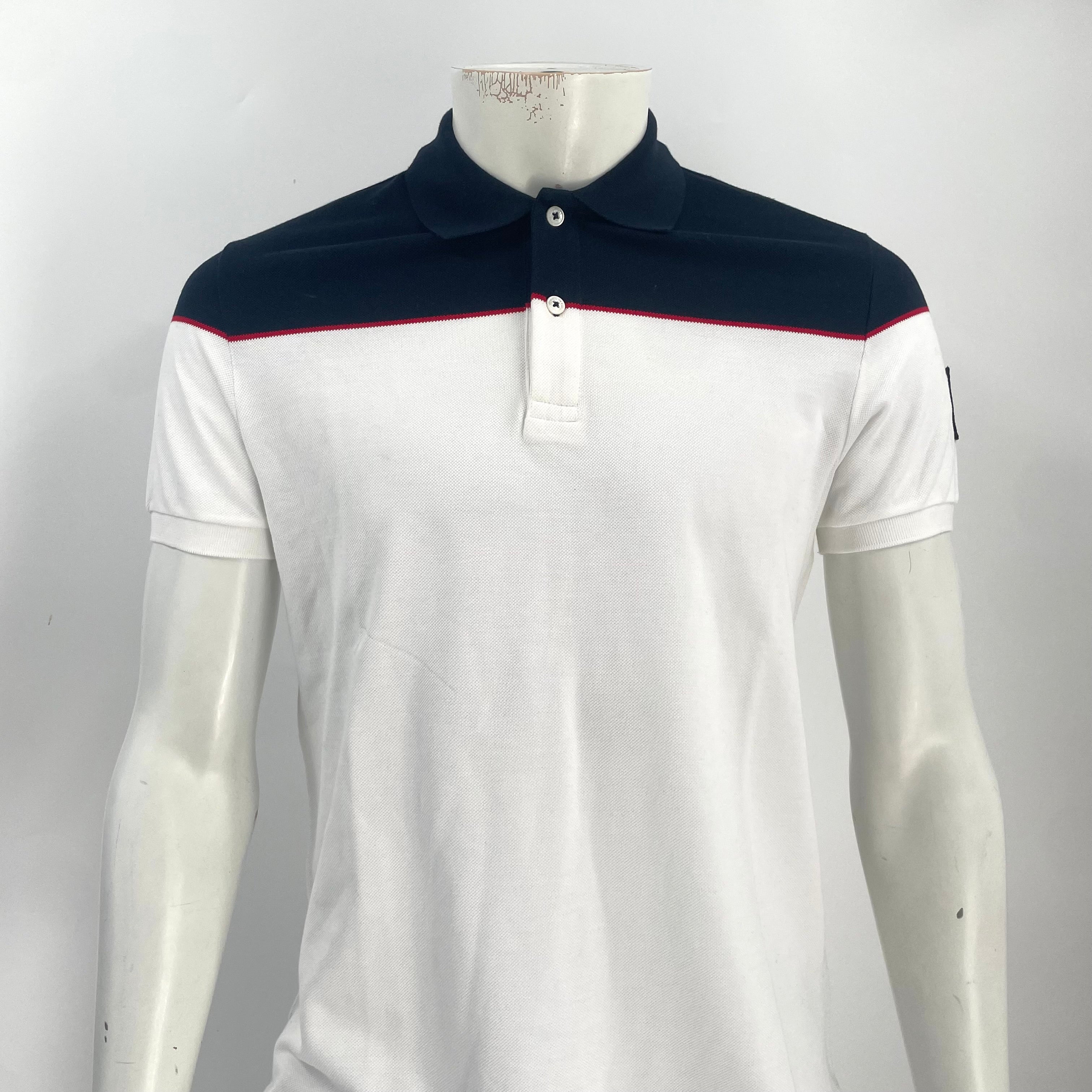 Moncler White & Navy Colorblock Piqué Polo Shirt – Size M – Brand New with Tags
