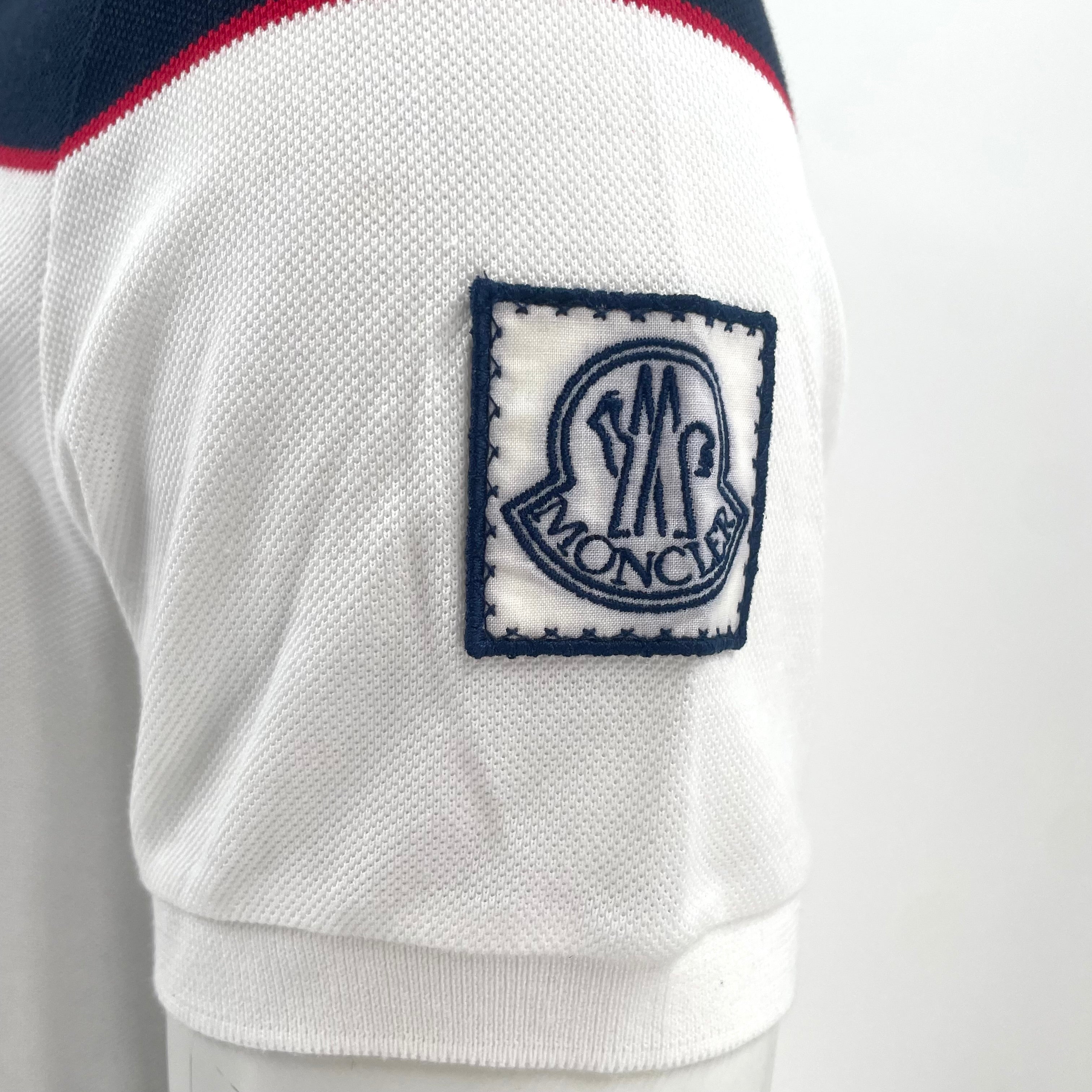 Moncler White & Navy Colorblock Piqué Polo Shirt – Size M – Brand New with Tags