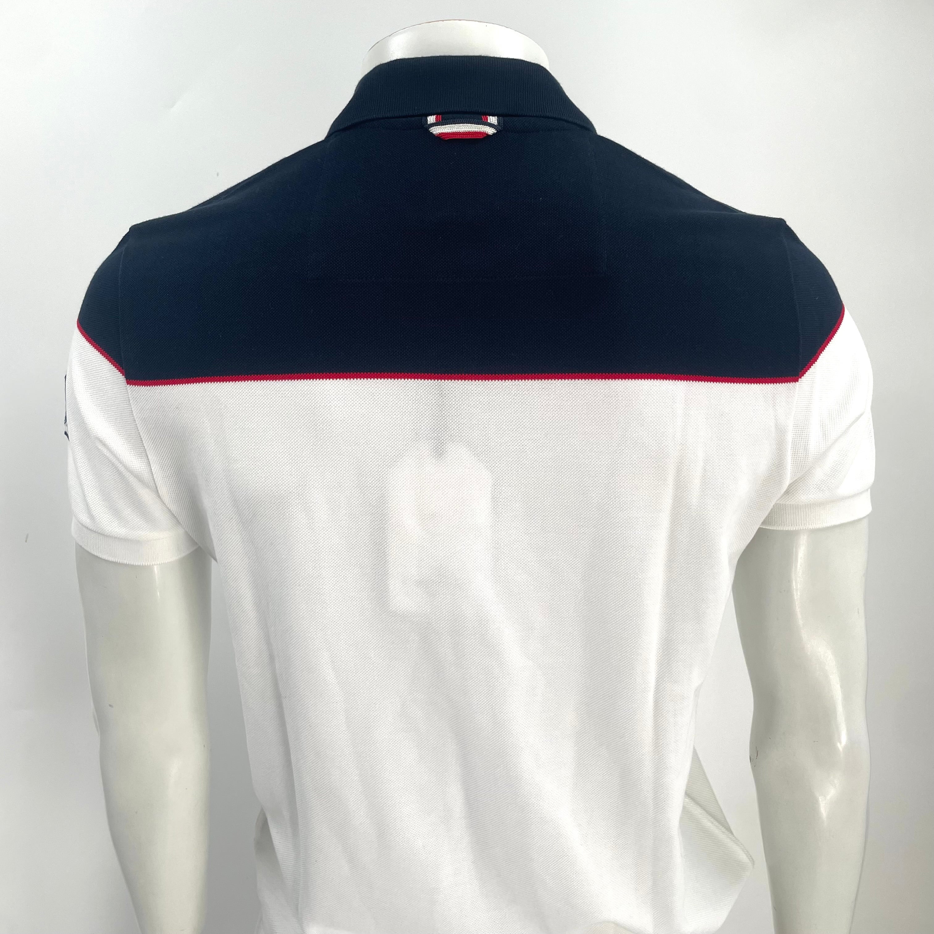 Moncler White & Navy Colorblock Piqué Polo Shirt – Size M – Brand New with Tags