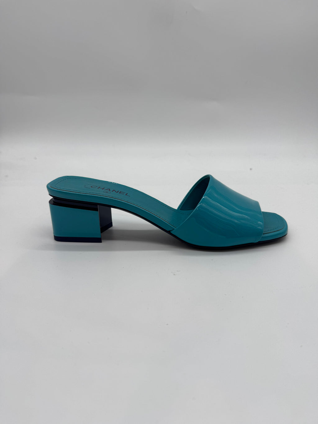 Chanel Patent Leather Block Heel Mule Sandals from the Cruise 2022 Collection (22C)
